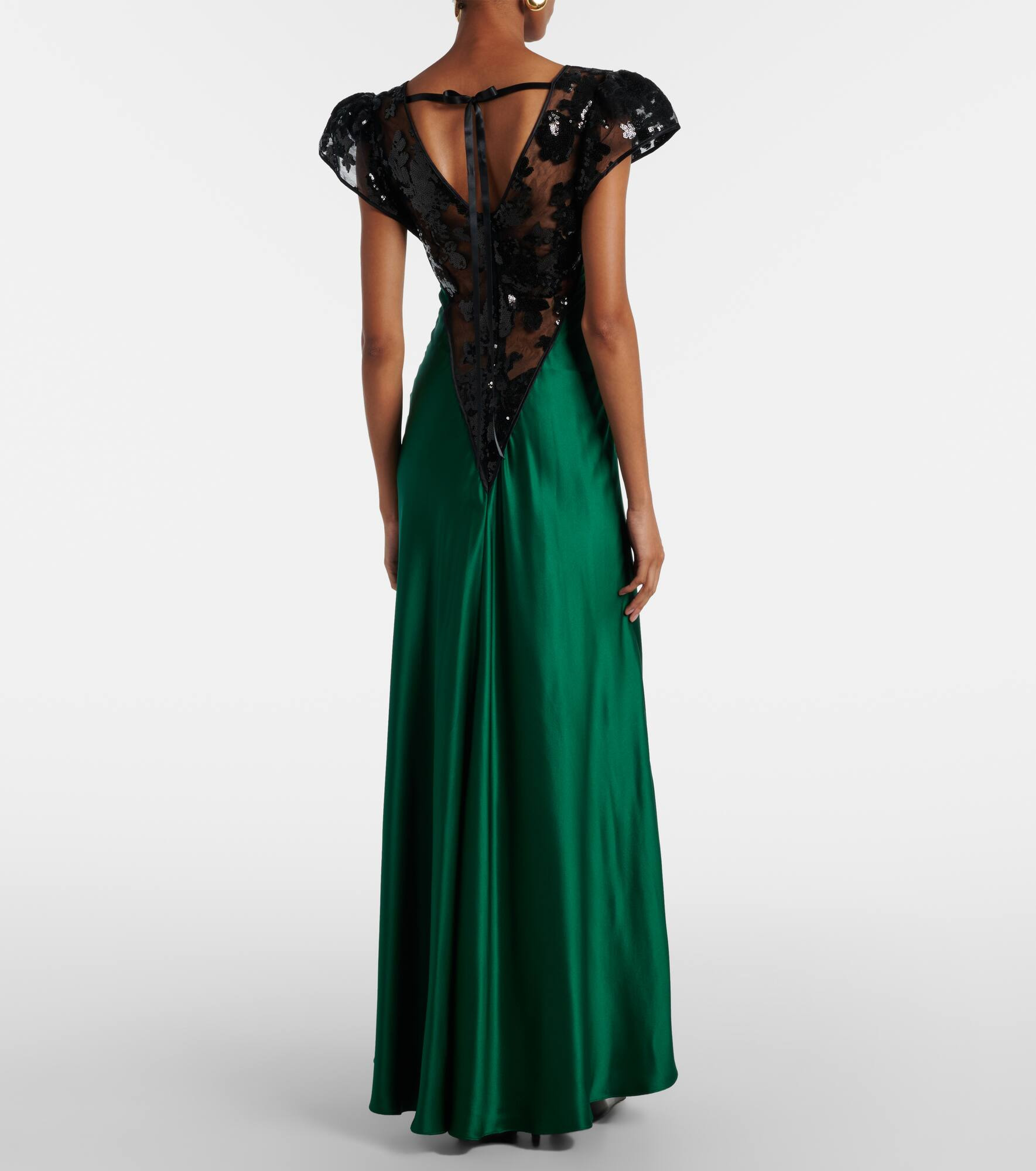 Sequined lace-trimmed silk gown - 3