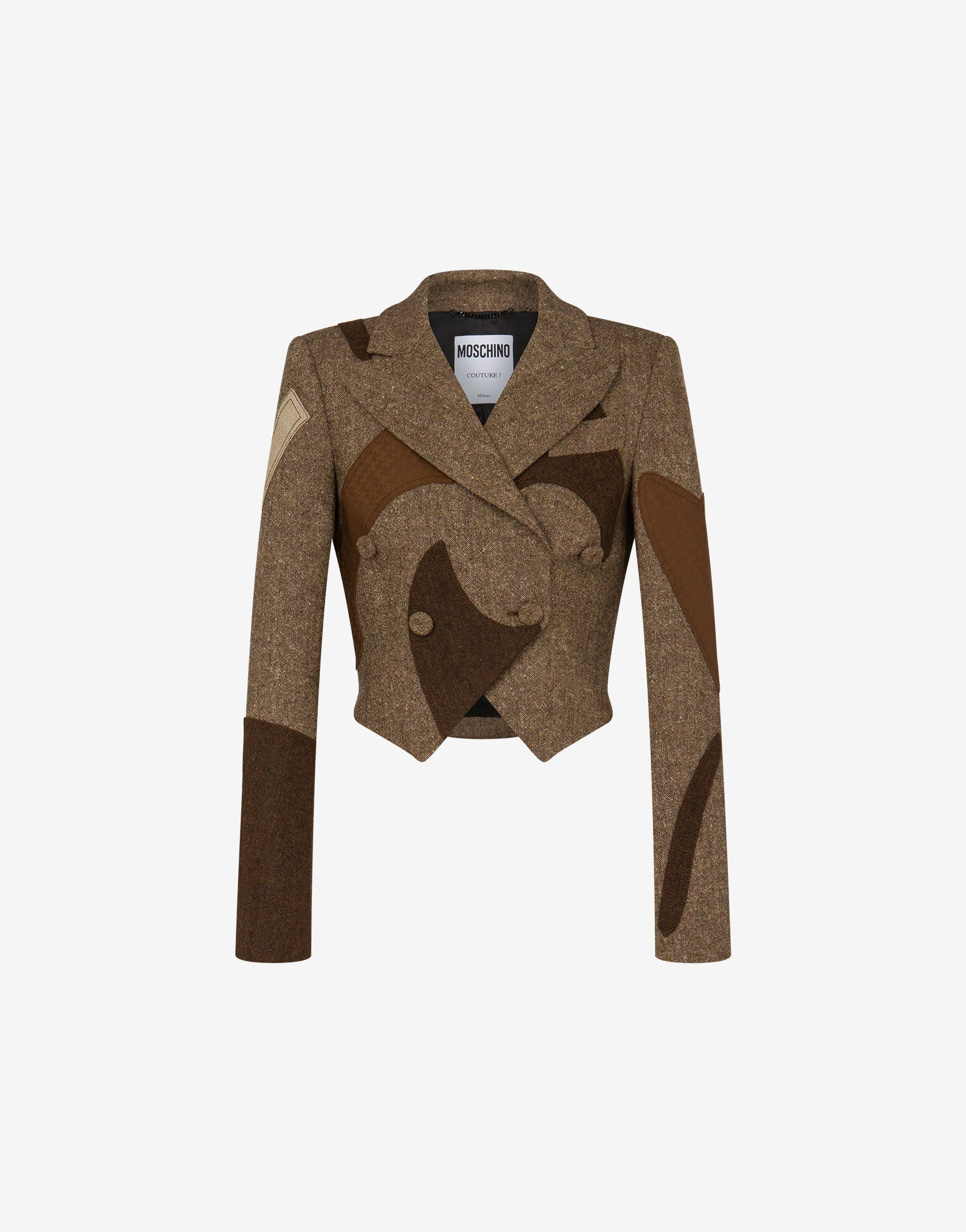 PATCHWORK CROPPED WOOL BLEND JACKET - 1
