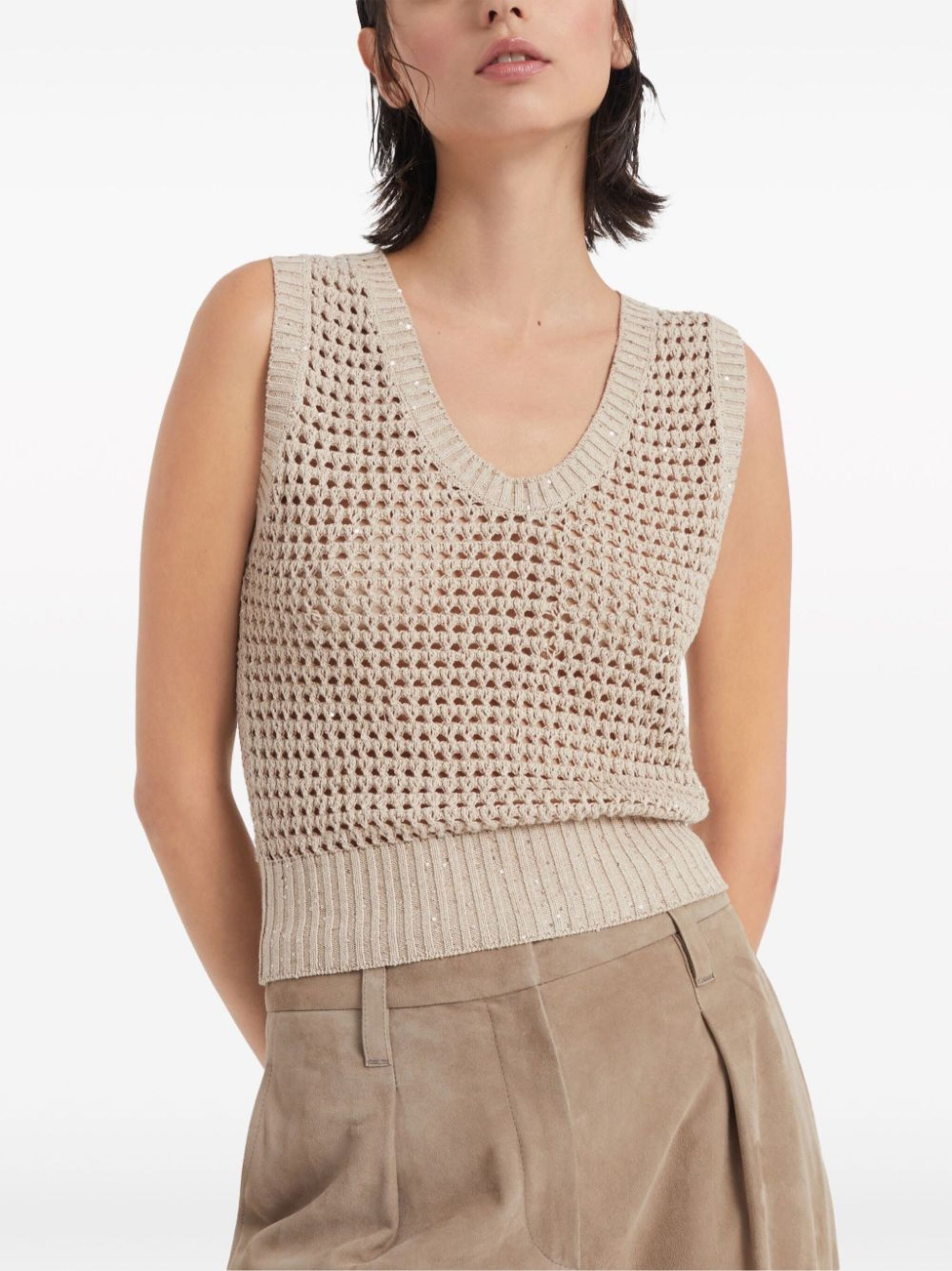 sequin-embellished open-knit vest - 3