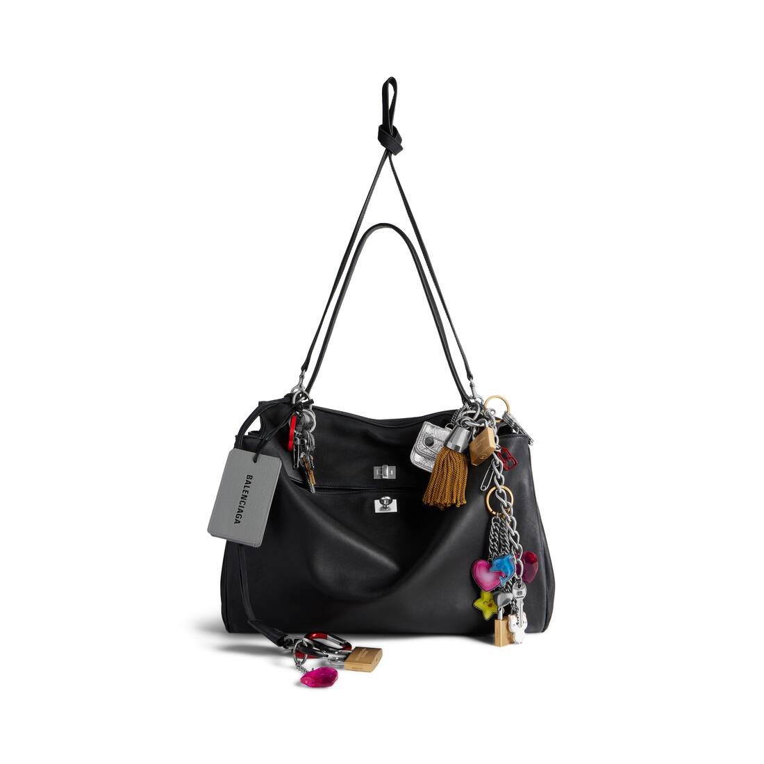 Women's Rodeo Large Handbag Used Effect With Charms in Black - 7