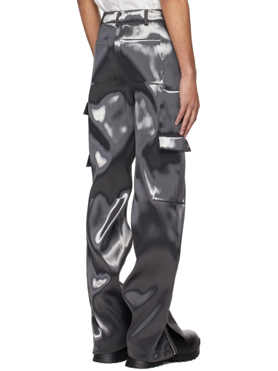 Gray Liquid Metal Cargo Pants - 3