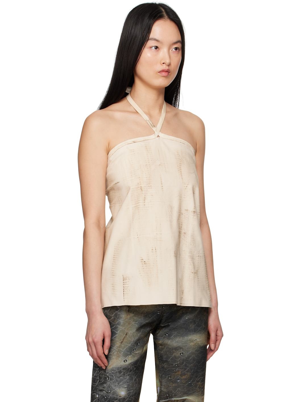 Beige Tar-Painted Halter Top - 2