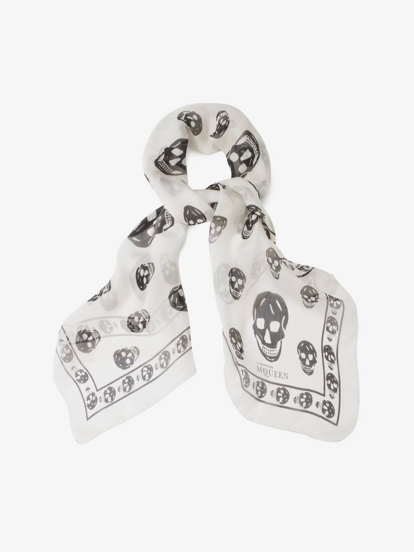 Women's Classic Silk Chiffon Skull Scarf in Ivory/black - 2