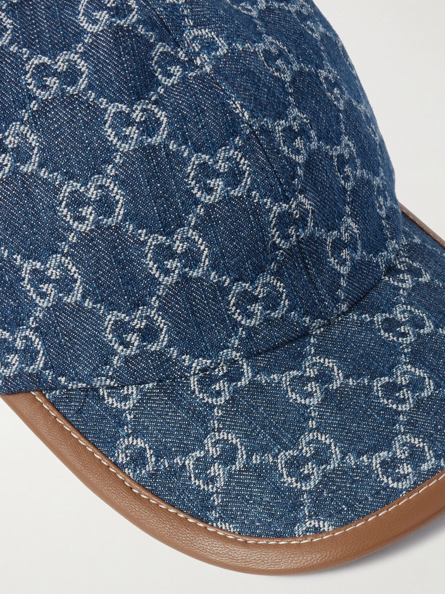 Leather-trimmed denim baseball cap Mid denim - 4