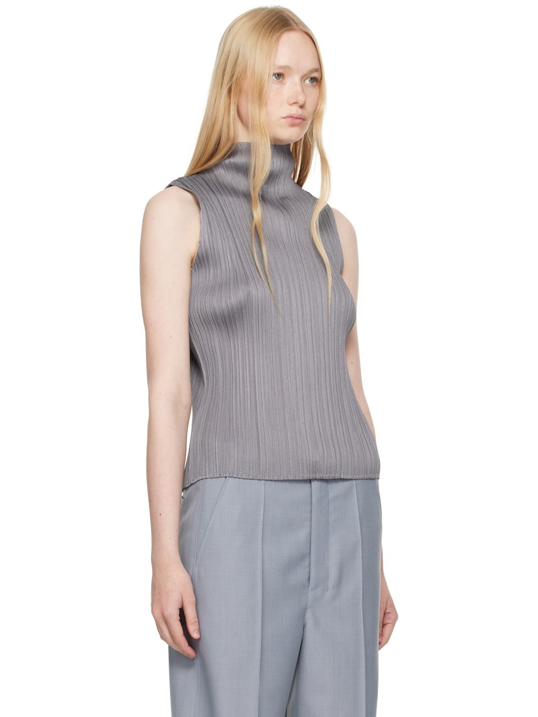 Gray Ramie Pleats Top - 2