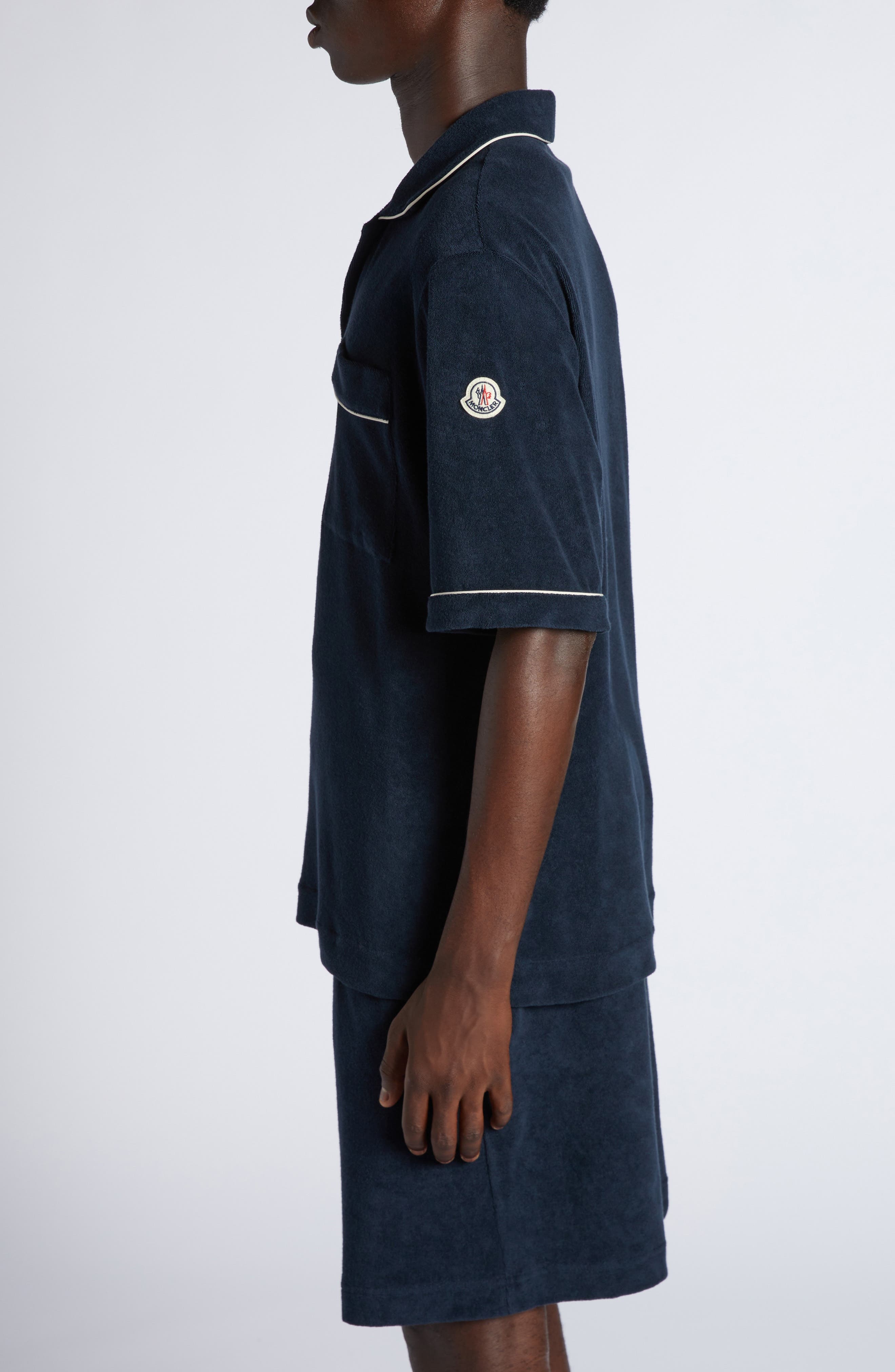 Moncler Tipped Cotton Terry Cloth Polo in Dark Navy Blue at Nordstrom - 4