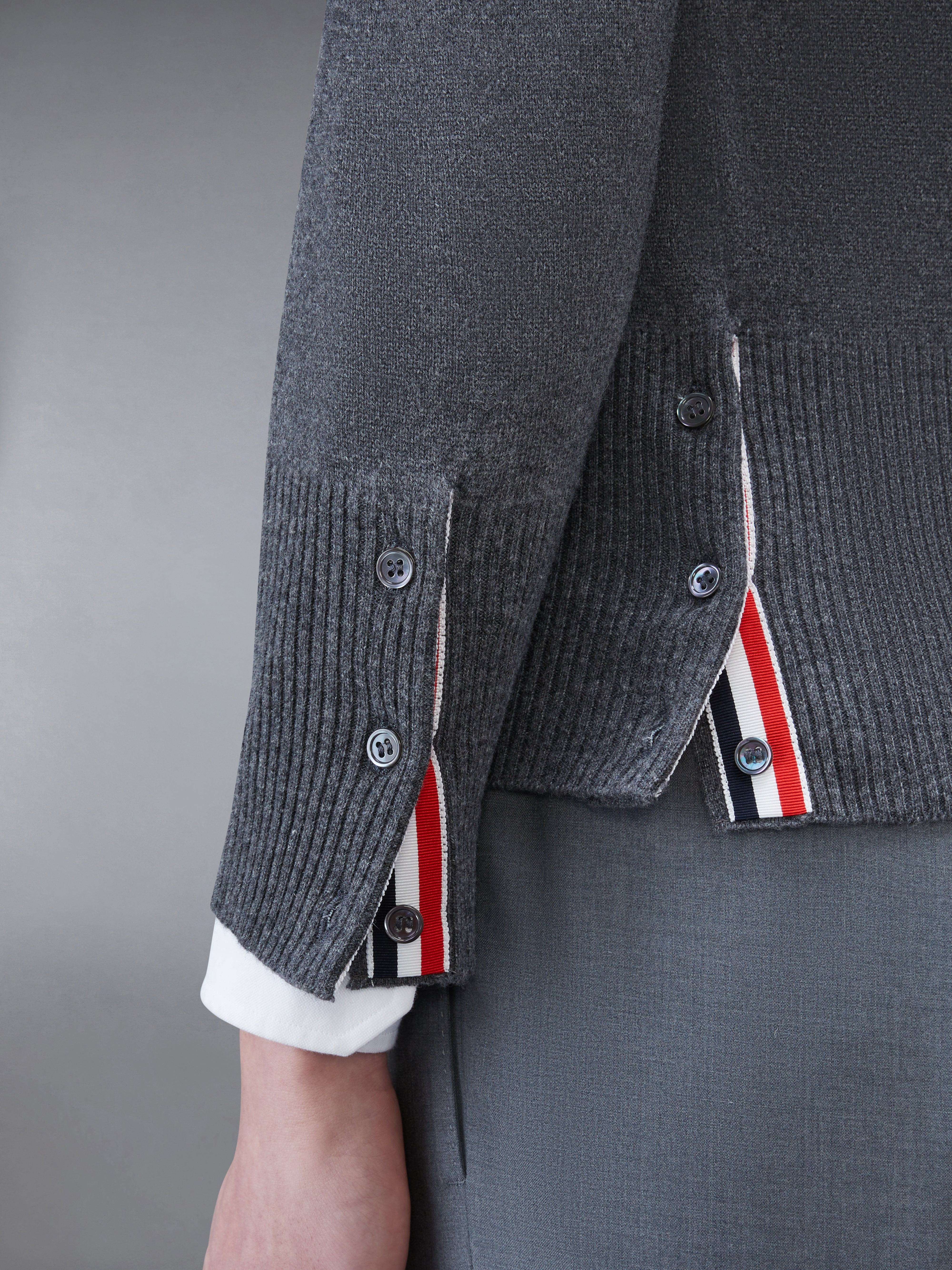 Medium Grey Cashmere 4-bar Crew Neck Pullover - 6