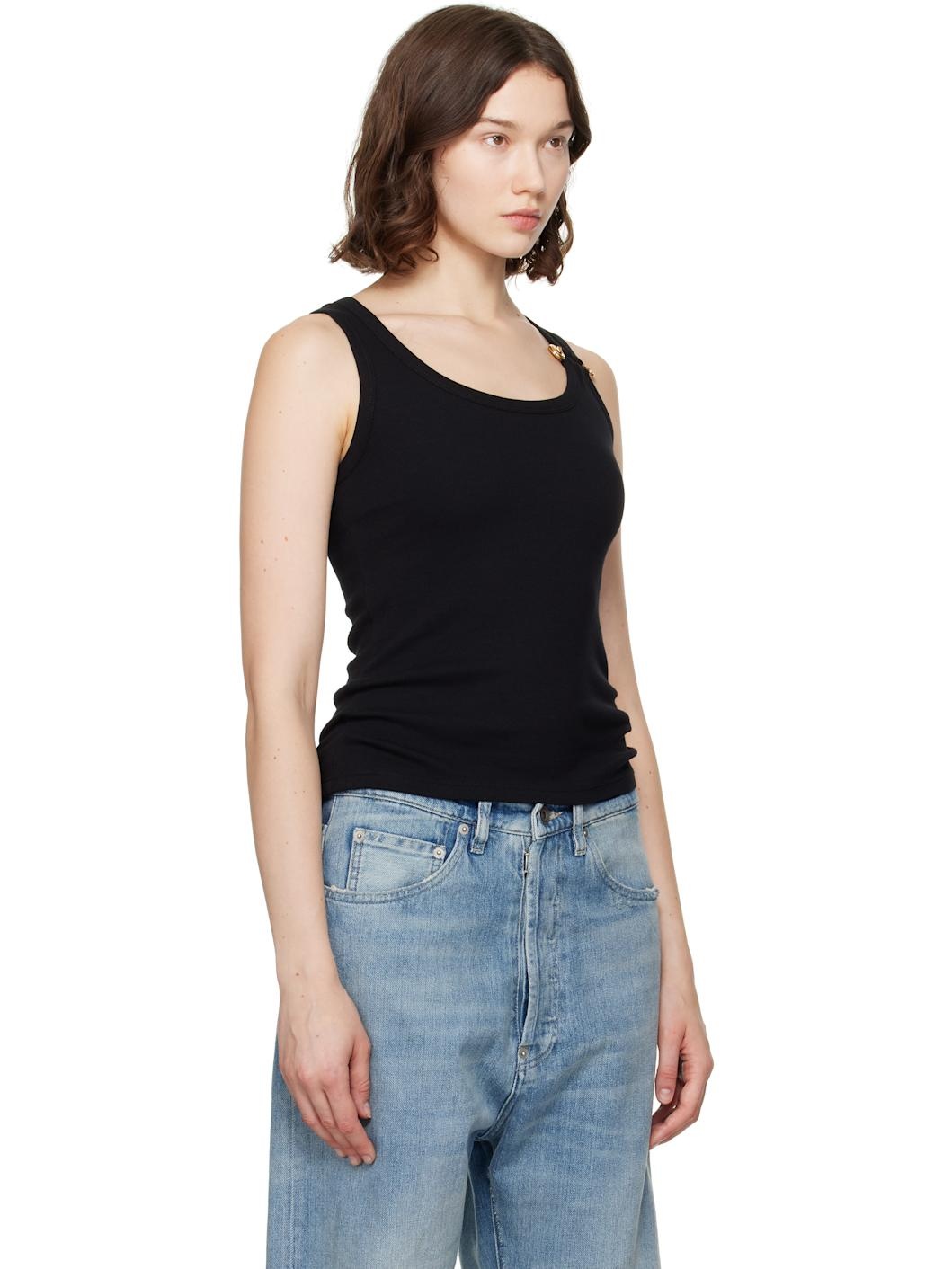 Black Safety Pin Ribbed Tank Top - 2