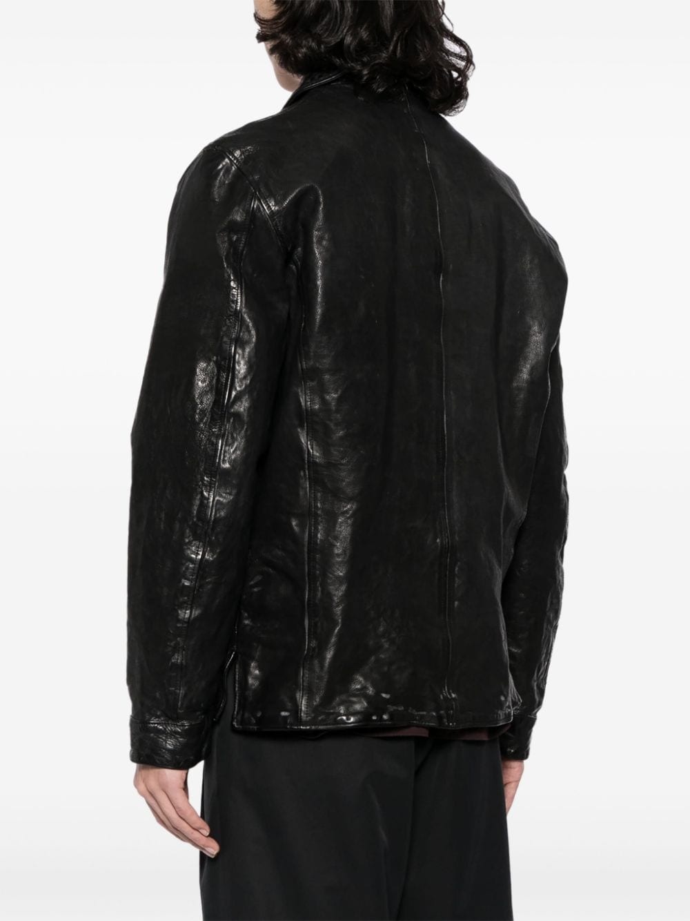 classic-collar leather jacket - 4