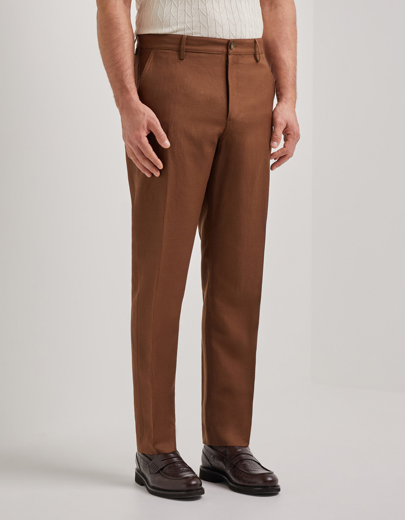 TERRACOTTA-COLORED CANALI NUVOLA TAPERED FIT COTTON CHINOS 3