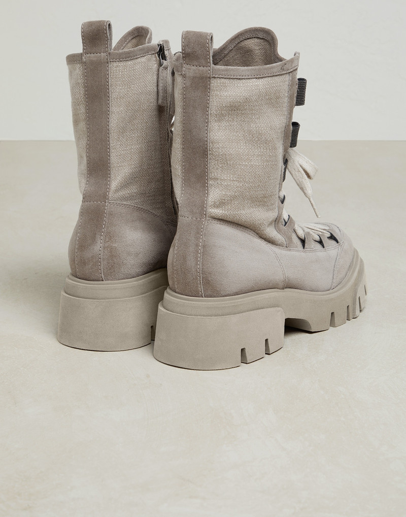 Suede and canvas boots with precious eyelets 3