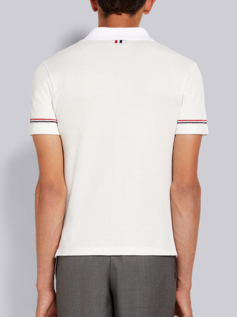 White Micro Thermal Rib Stripe Cuff Polo 3