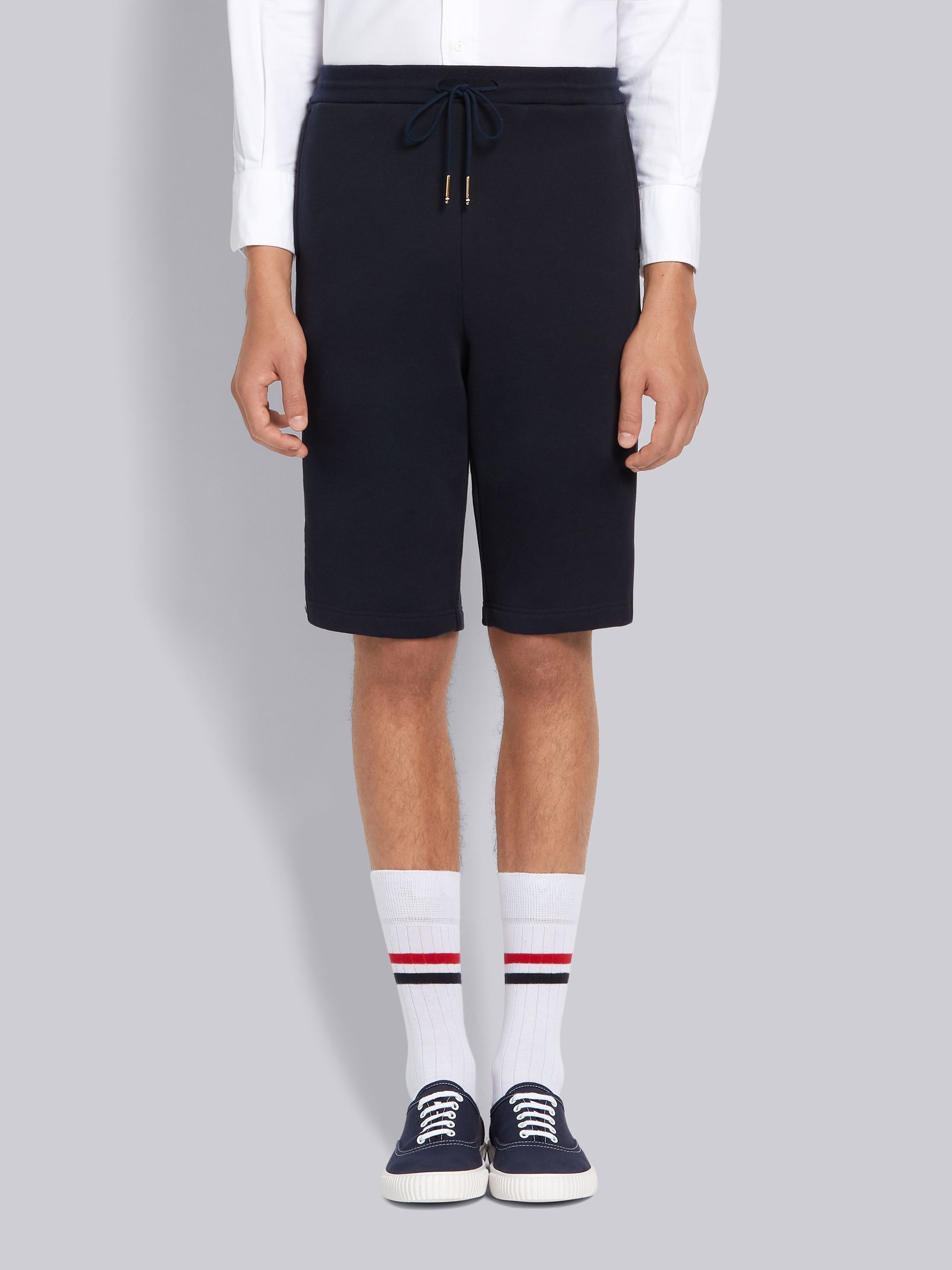 Navy Cotton Loopback Side Stripe Insert Sweat Short - 1