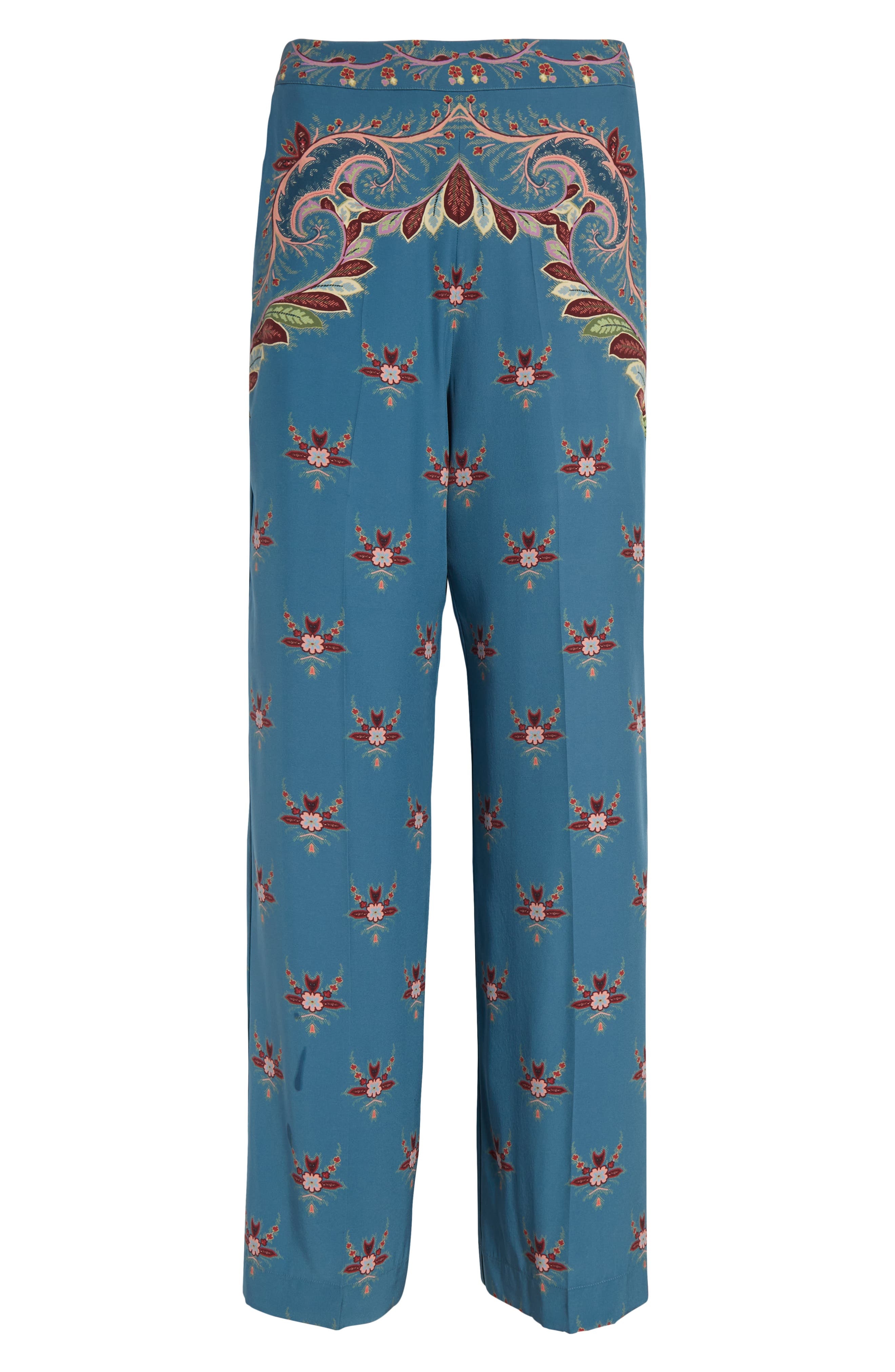 Etro Floral Paisley Silk Flare Leg Pants in Printed Blue Base at Nordstrom - 6