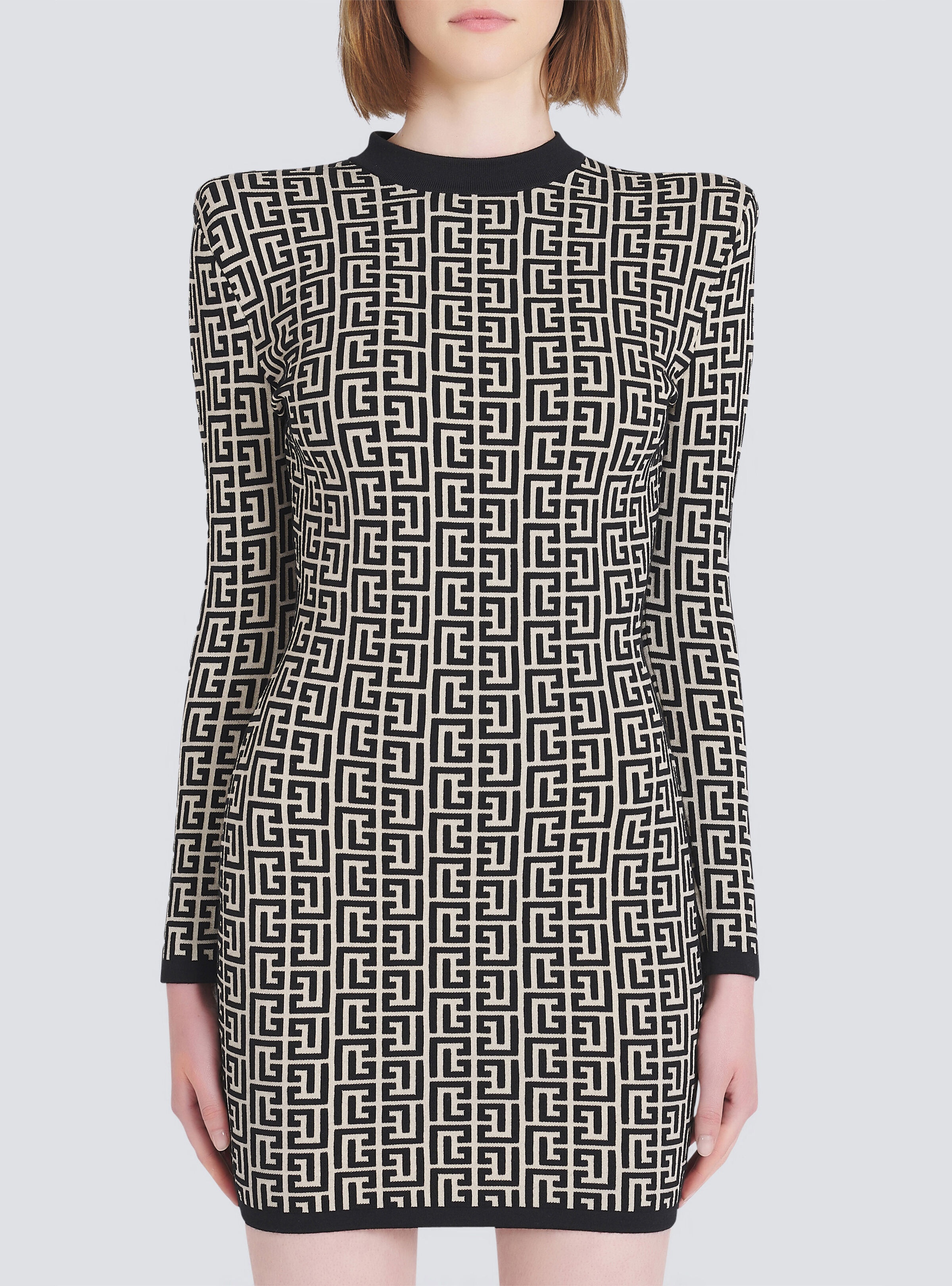 Short bicolor jacquard dress with Balmain monogram - 6