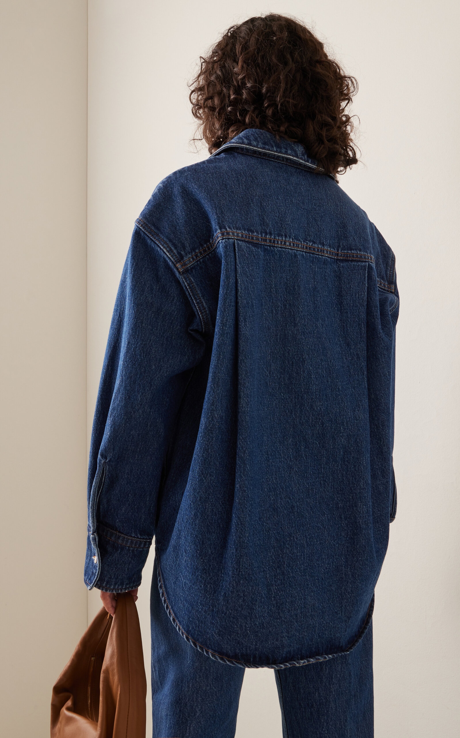 Denim-Trimmed Cotton Shirt blue - 8