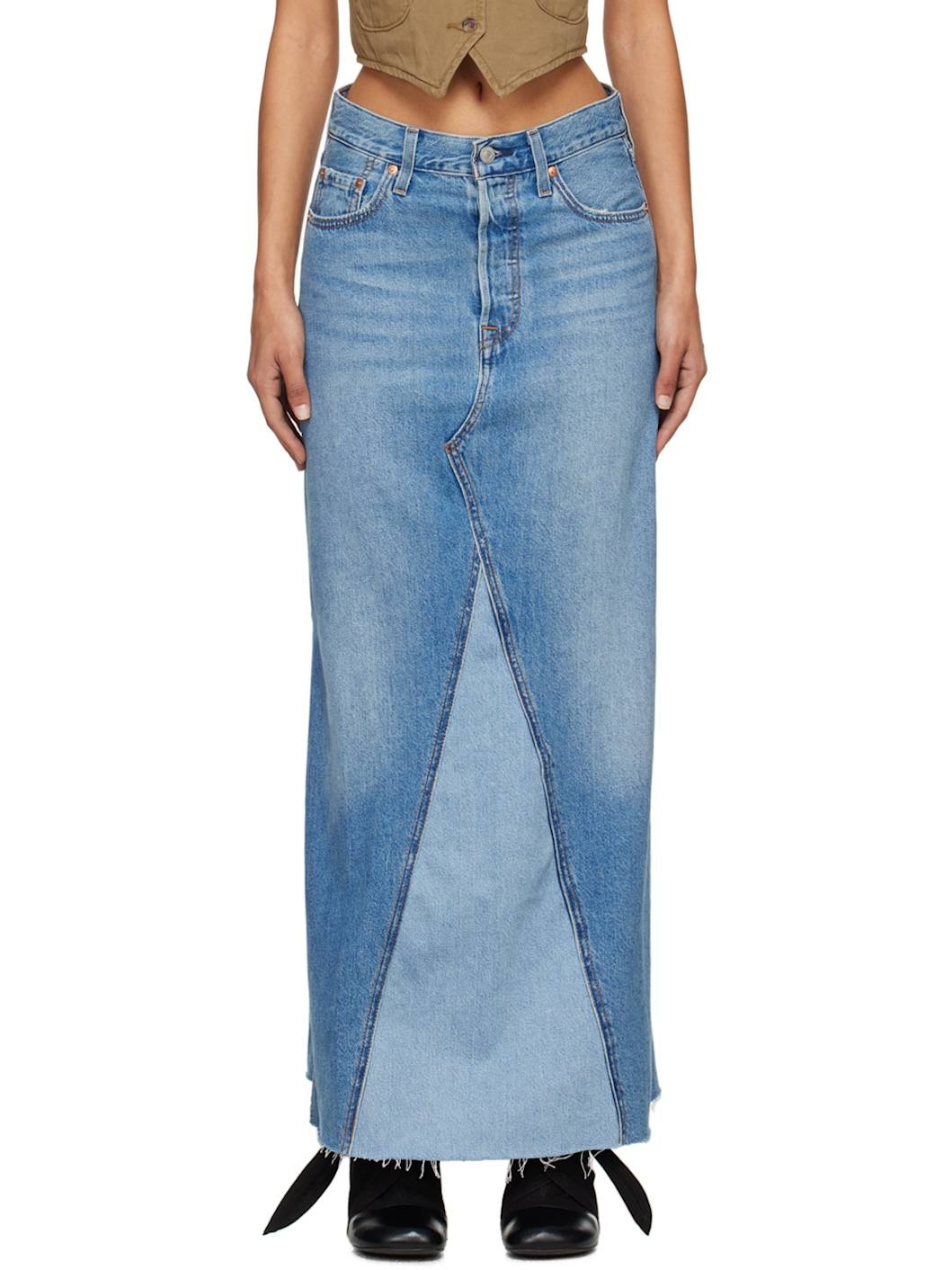 Blue Icon Denim Maxi Skirt - 1