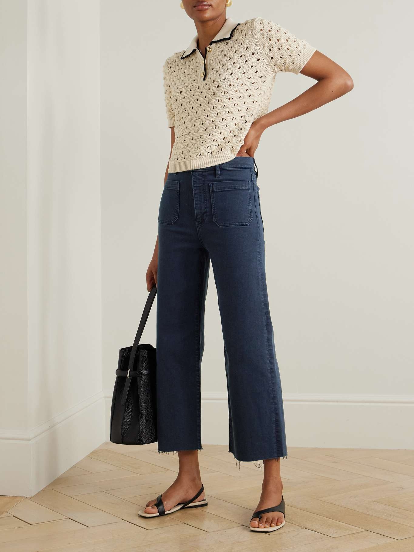 The Anchor frayed cropped high-rise wide-leg jeans Navy - 2