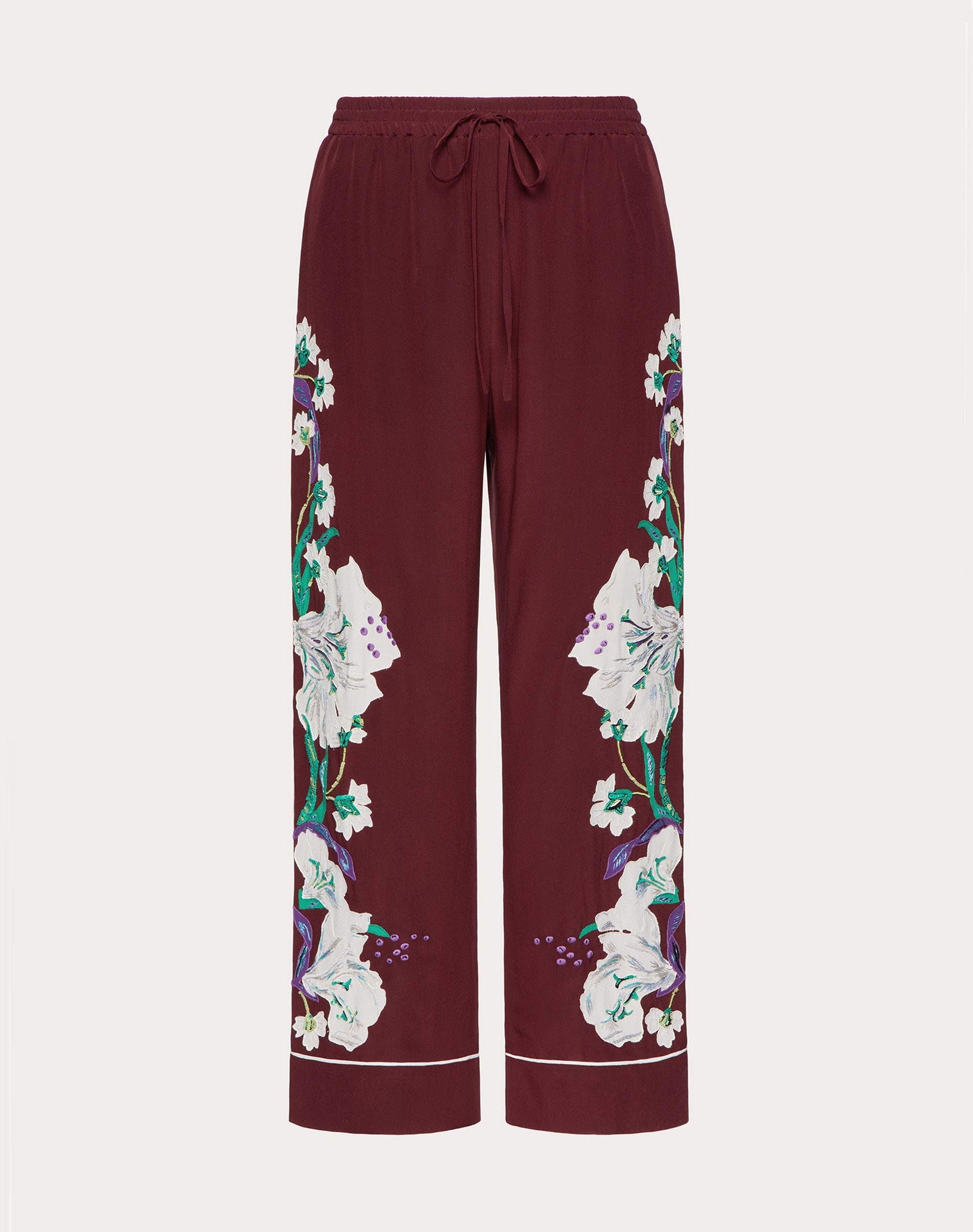 EMBROIDERED CREPE DE CHINE PAJAMA PANTS - 1