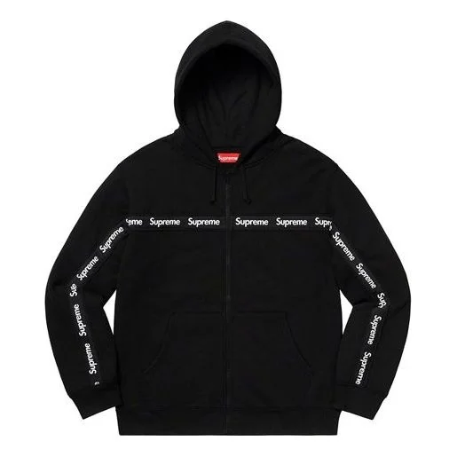 Supreme Text Stripe Zip Up 까마귀 스웨터 '블랙 이름 * - 1