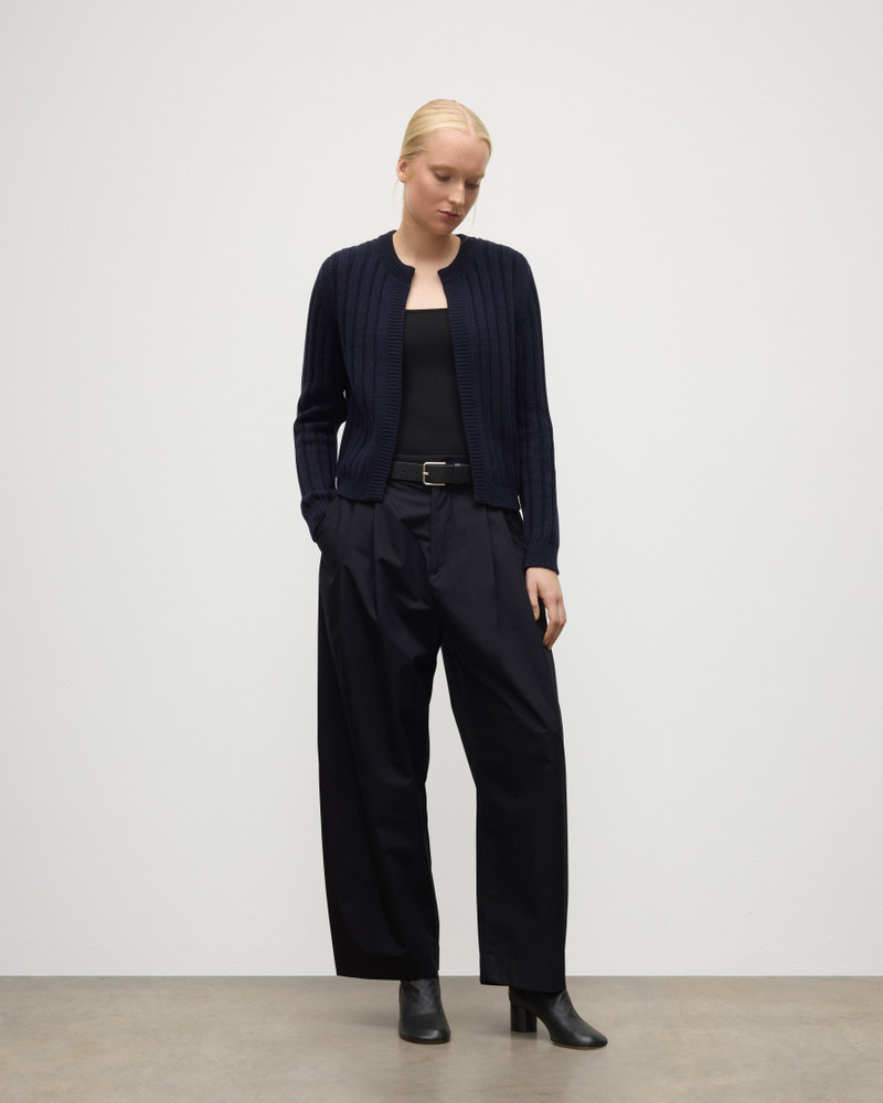 Johnstons of Elgin Lecht Dark Navy Cashmere Crew Cardigan outlook