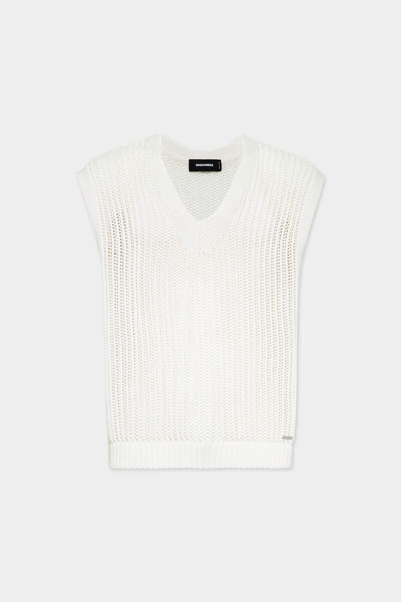 OPEN-KNIT V NECK VEST - 1