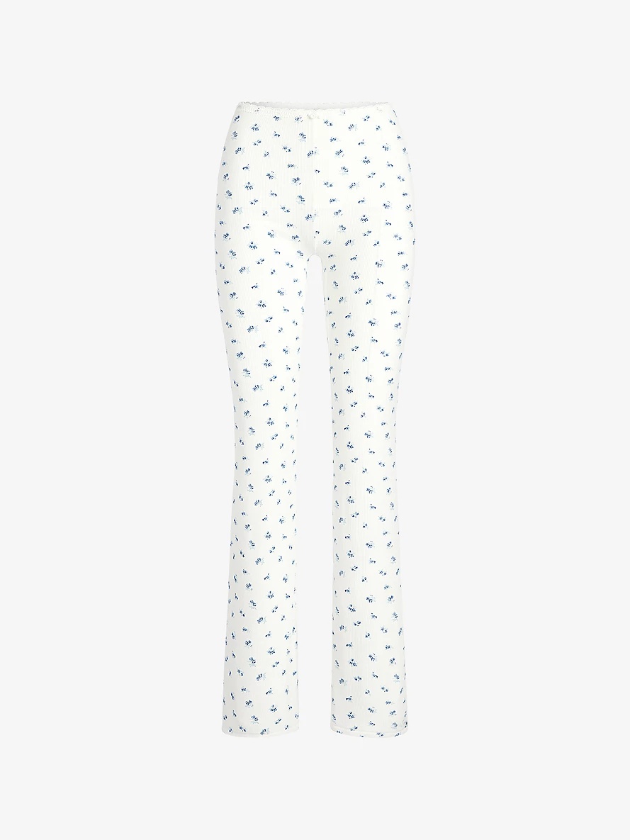 Soft Lounge Lace-Trim Ribbed Stretch-Modal Trousers - 1