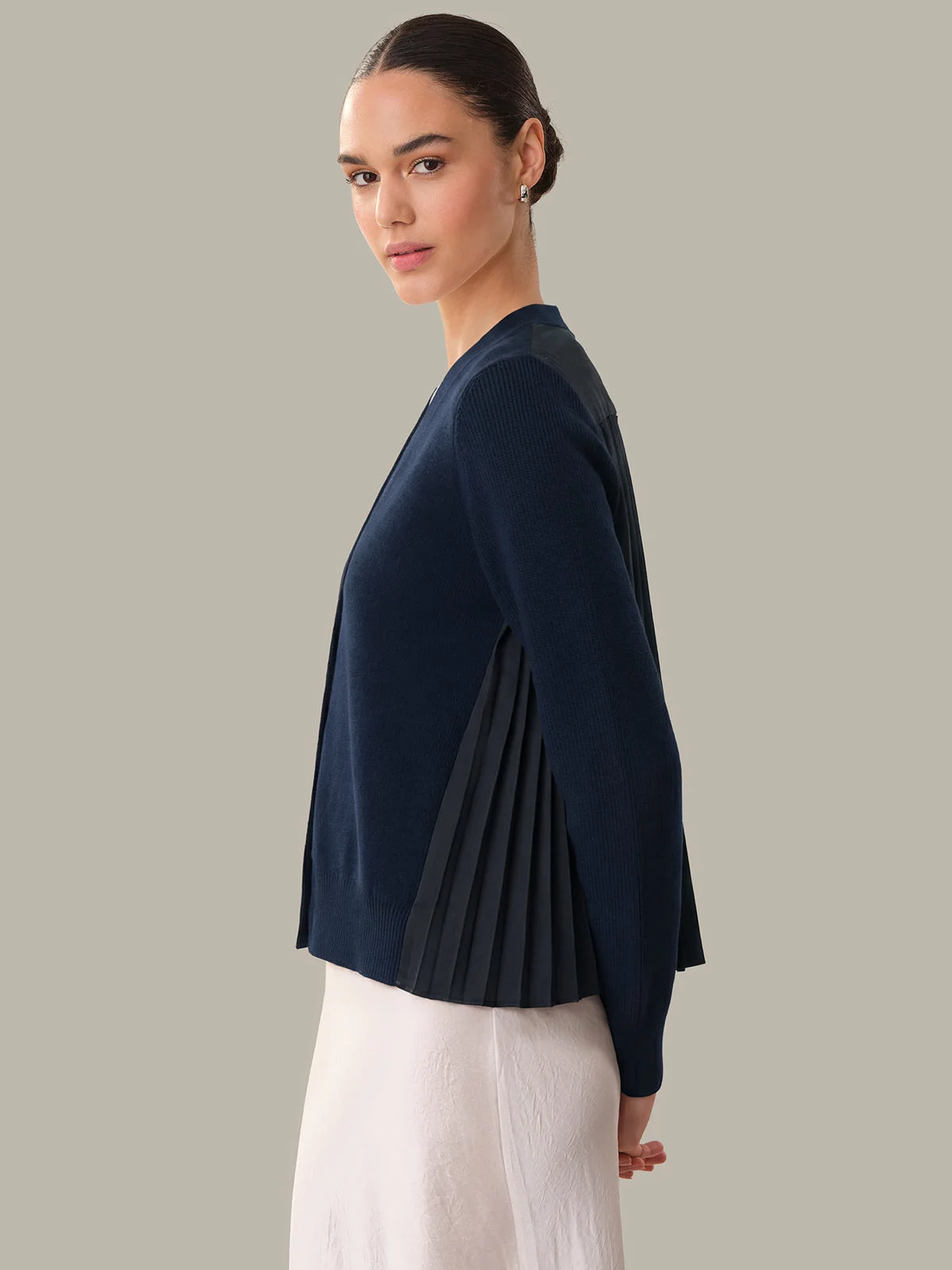 Petra: Cotton x Pleated Detail Cardigan - 1