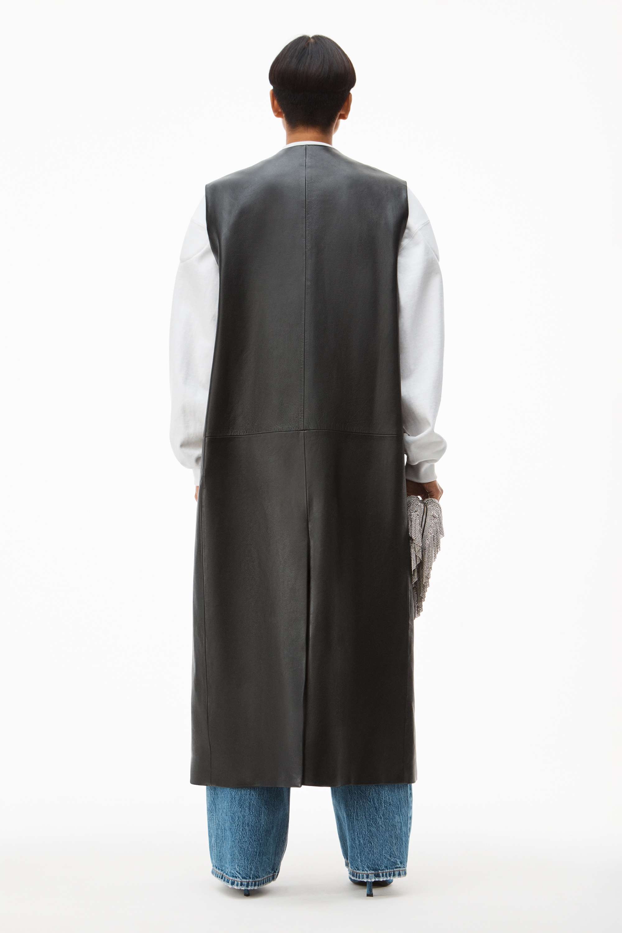 SLEEVELESS TAILORED COAT IN MOTO LEATHER - 5