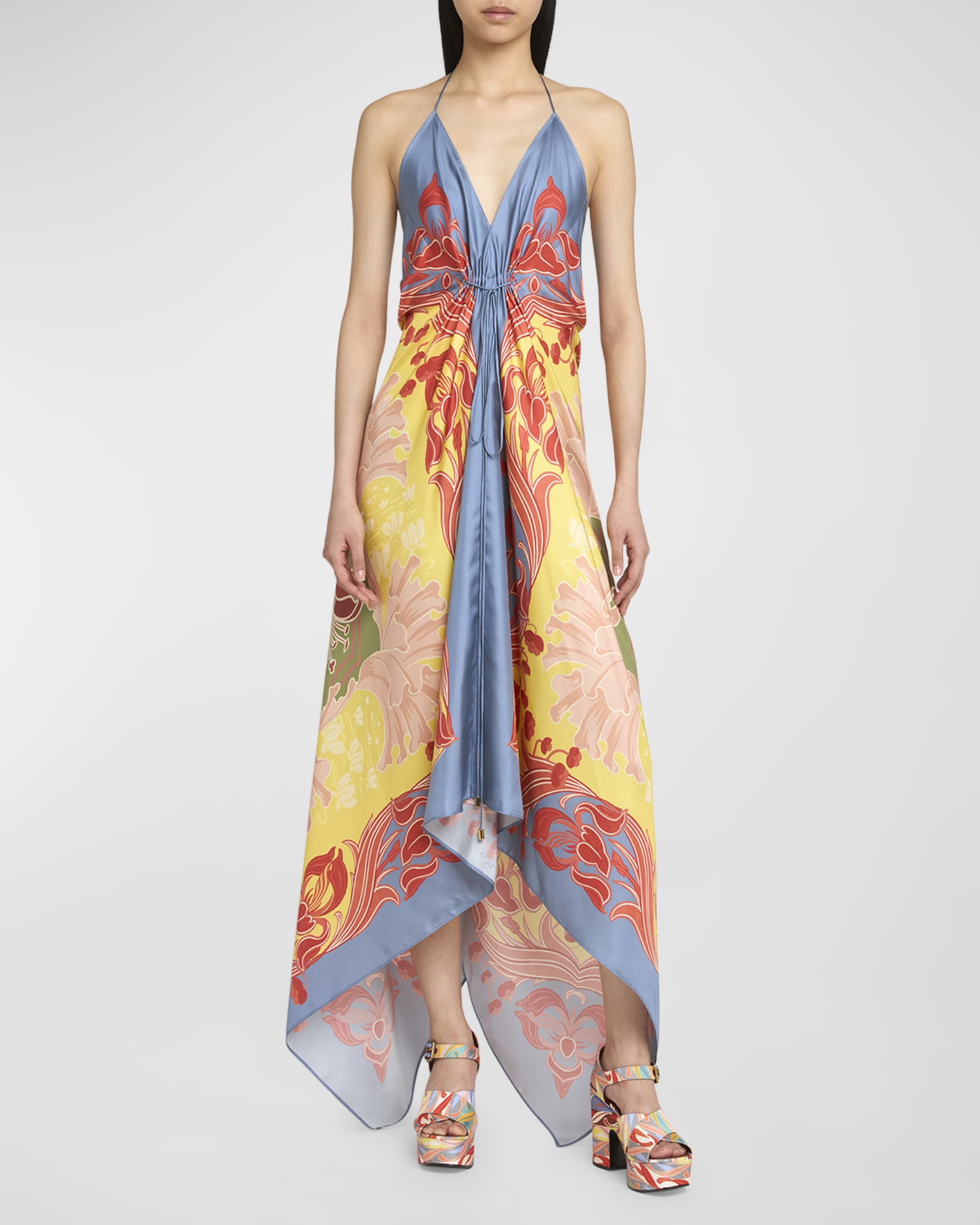 Wallpaper-Print Halter High-Low Foulard Sundress - 2