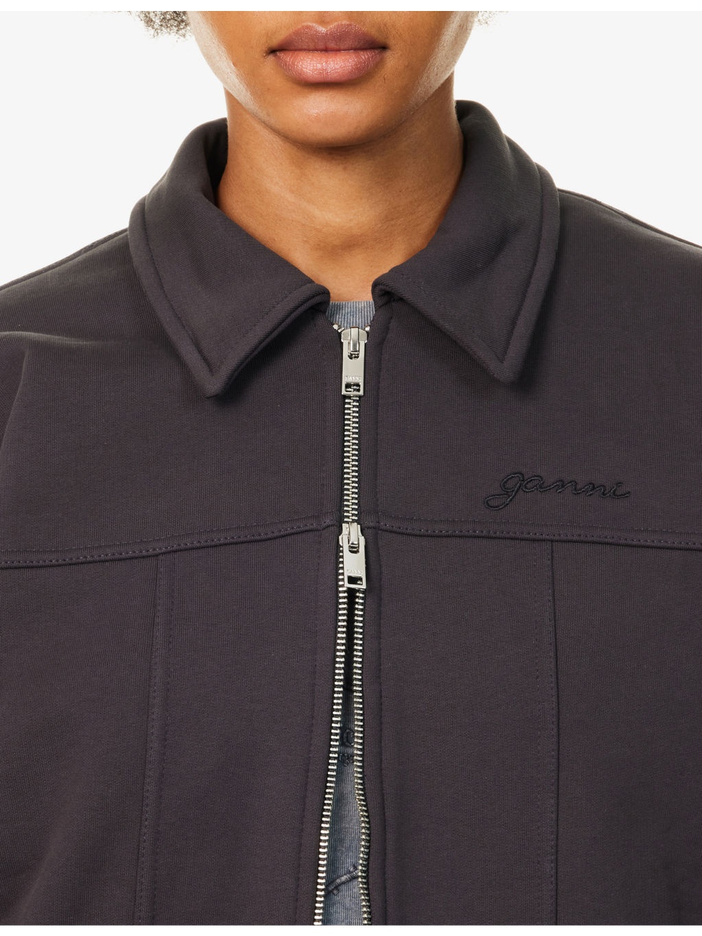 Crop Brand-Embroidery Cotton-Jersey Jacket - 5