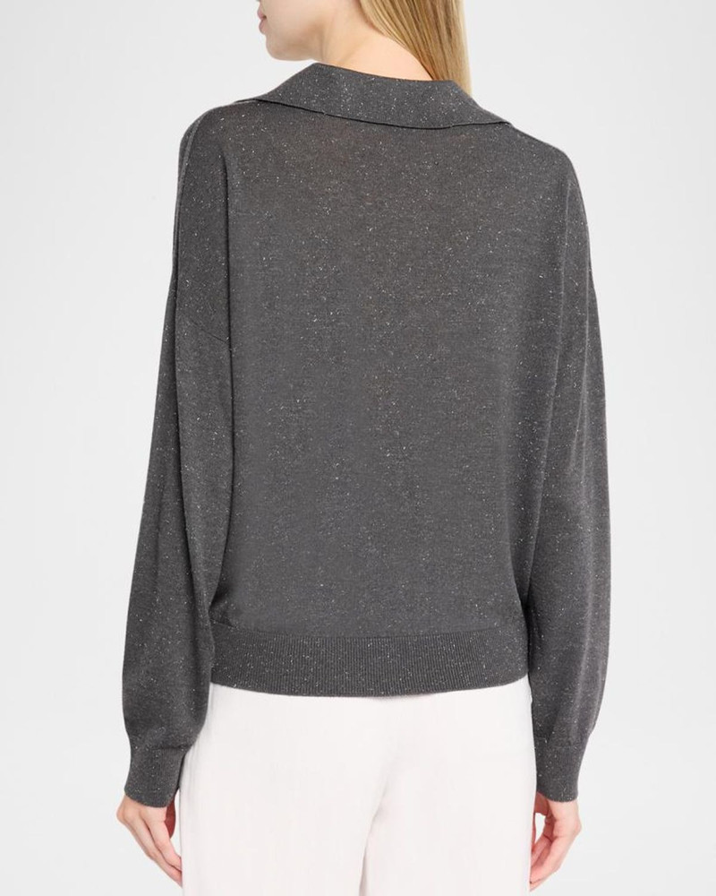 Spread-Collar Shimmer Knit Sweater 3