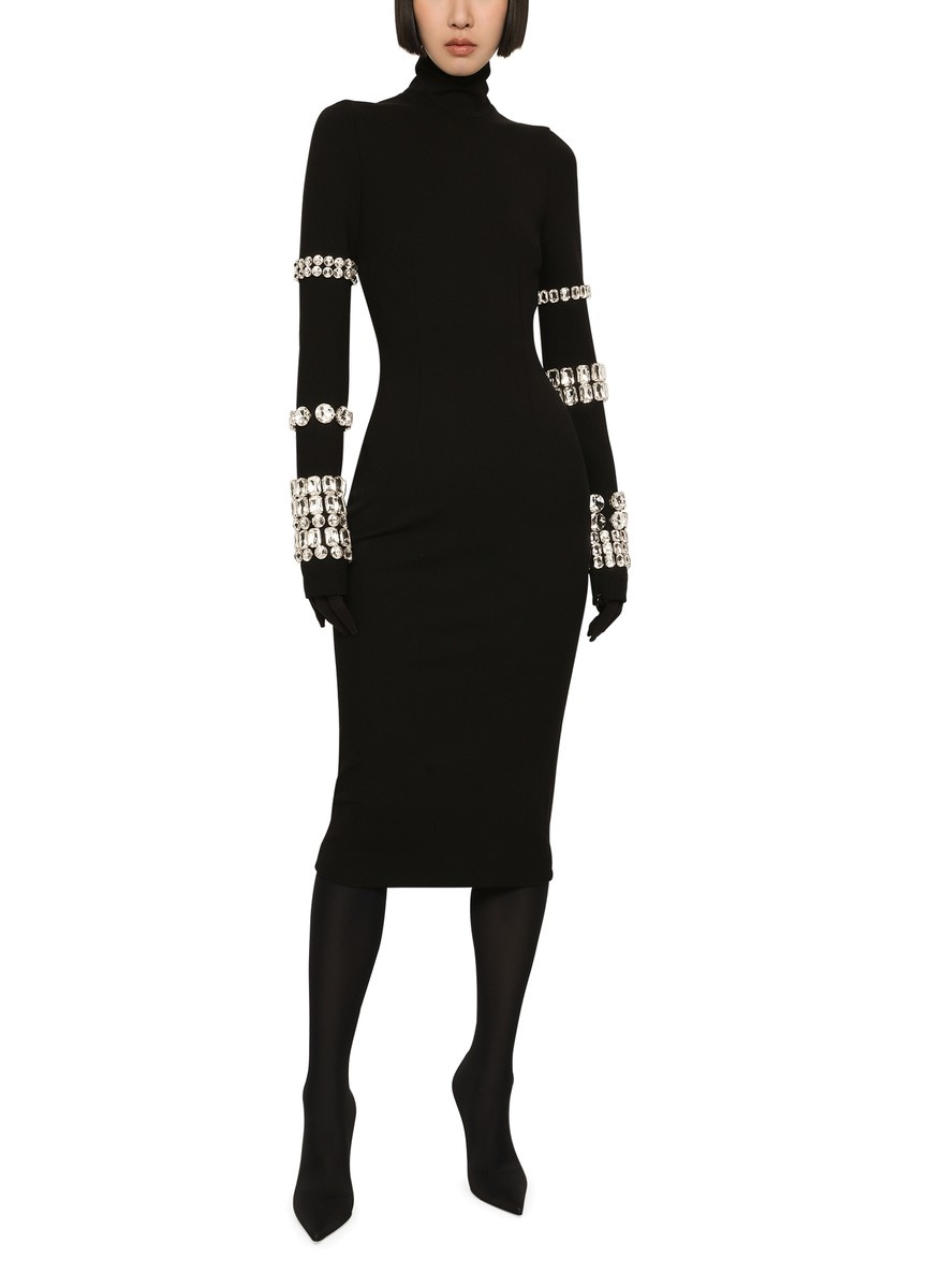 KIM DOLCE&GABBANA Calf-length dress in jersey Milano rib with rhinestones - 2