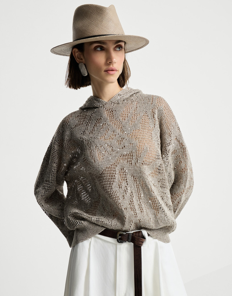 Dazzling water lillies hooded sweater in linen and cotton 5