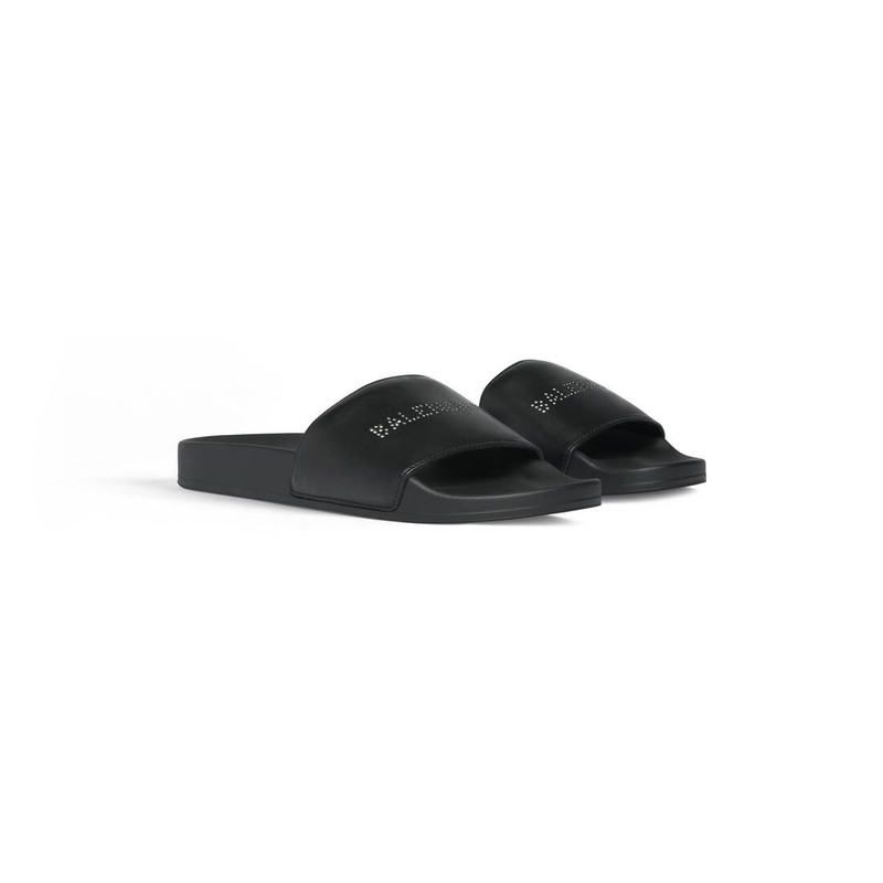 BALENCIAGA Women's Pool Slide Sandal With Rhinestones in Black outlook