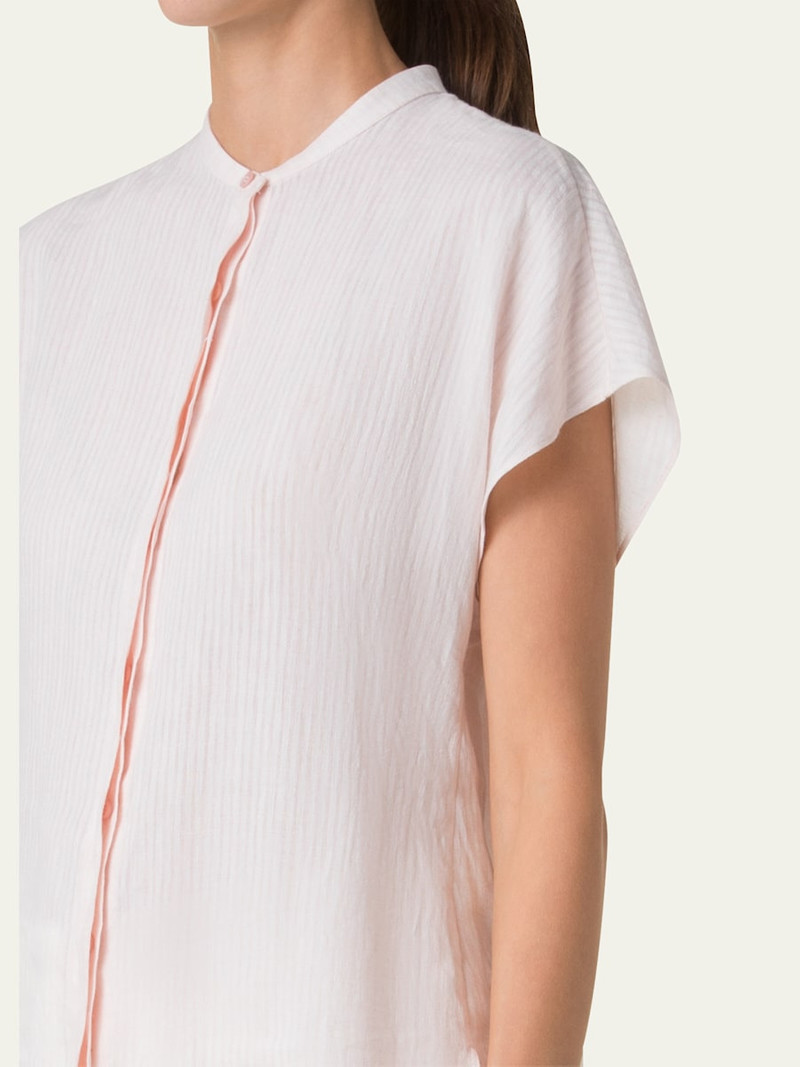 AKRIS Linen Voile Button-Front Blouse outlook