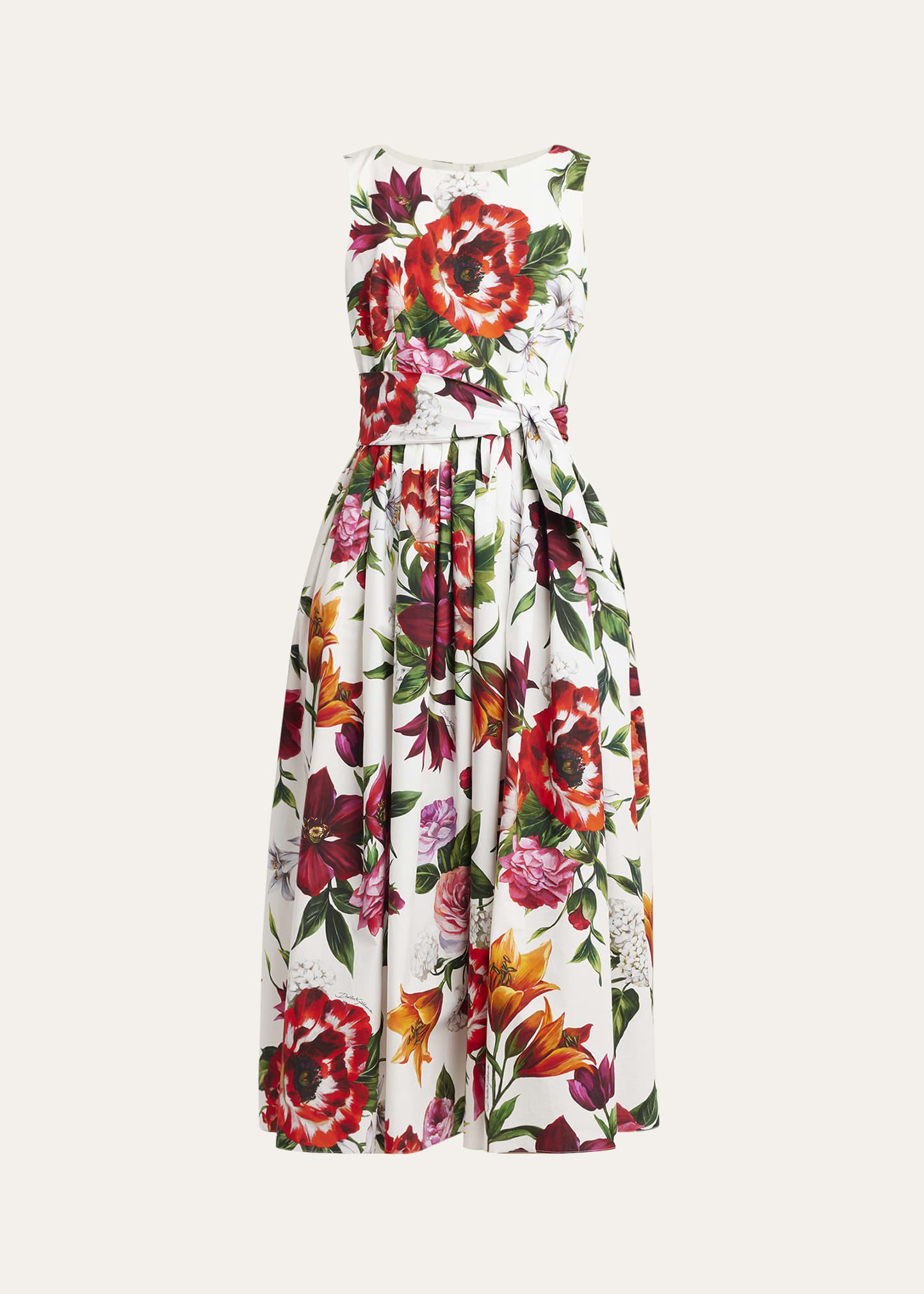 Anemone Floral Pleated Popeline Midi Dress With Belt - 1