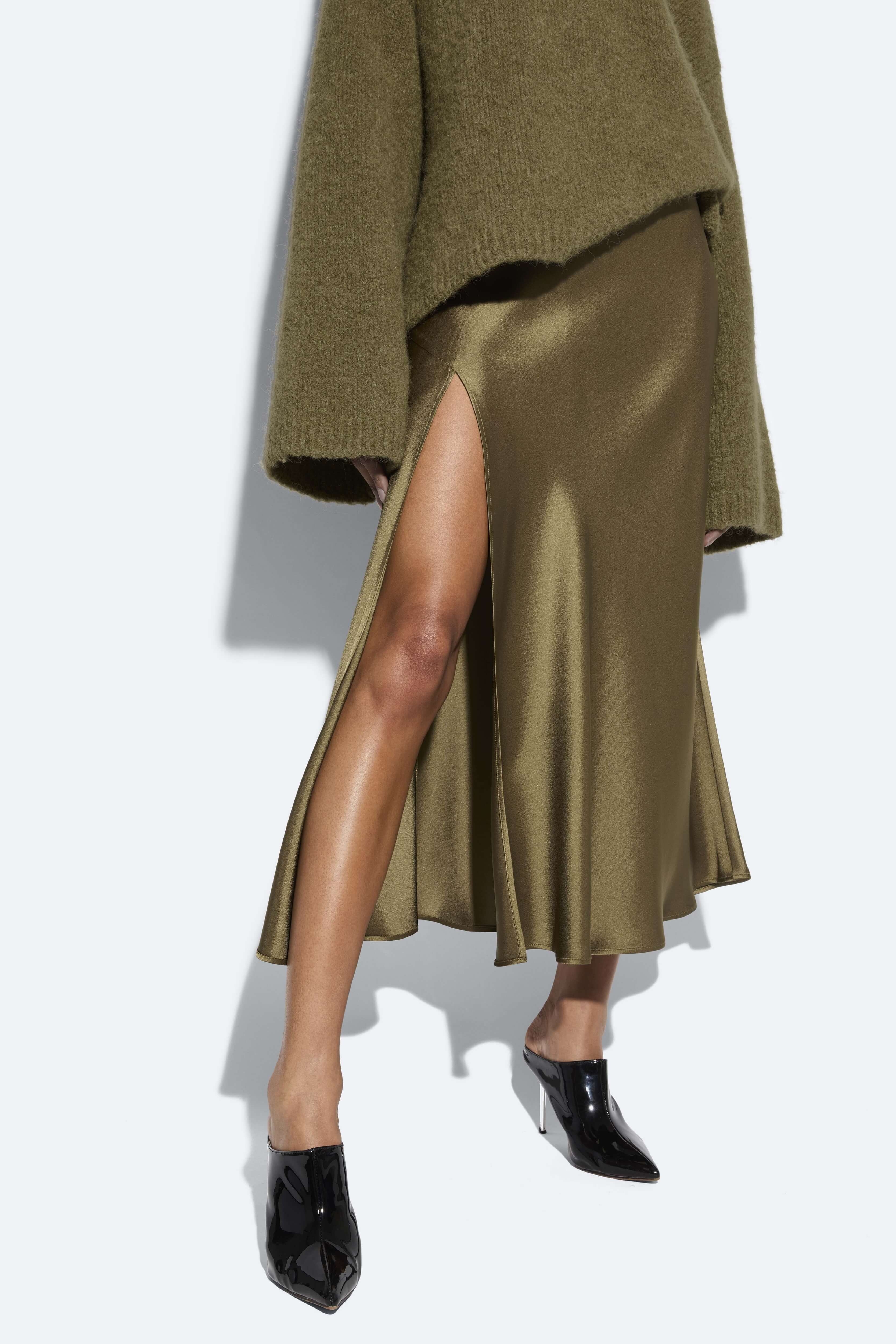 Satin Bias Midi Skirt - 4