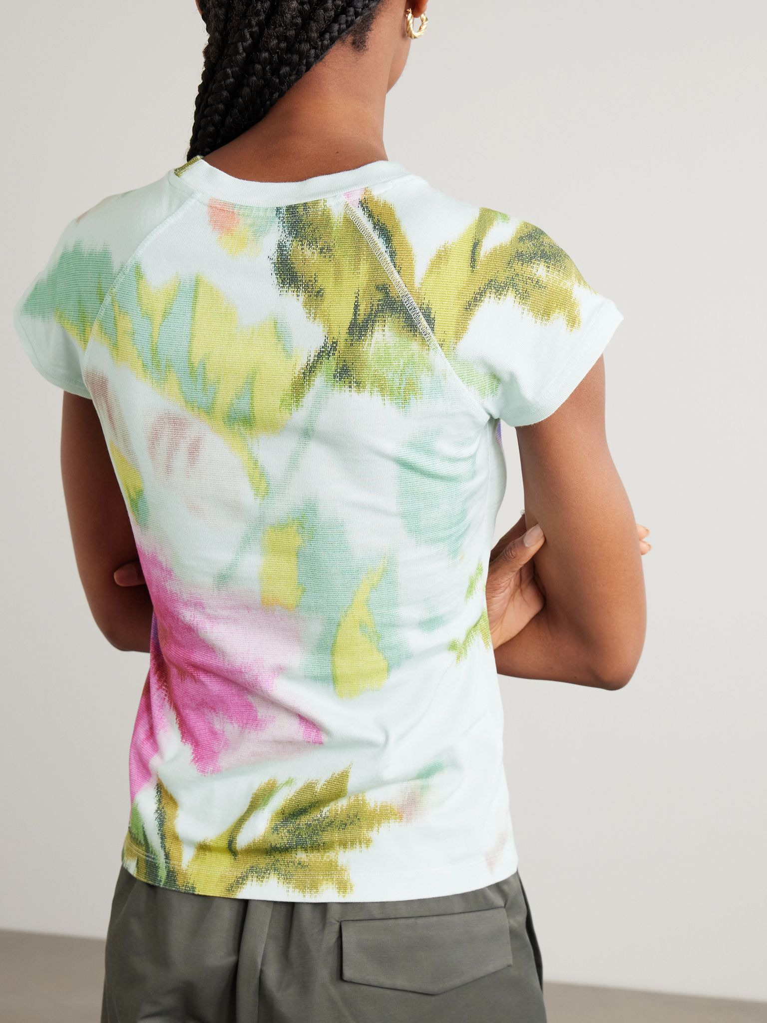 Embroidered floral-print cotton-blend jersey T-shirt White - 3