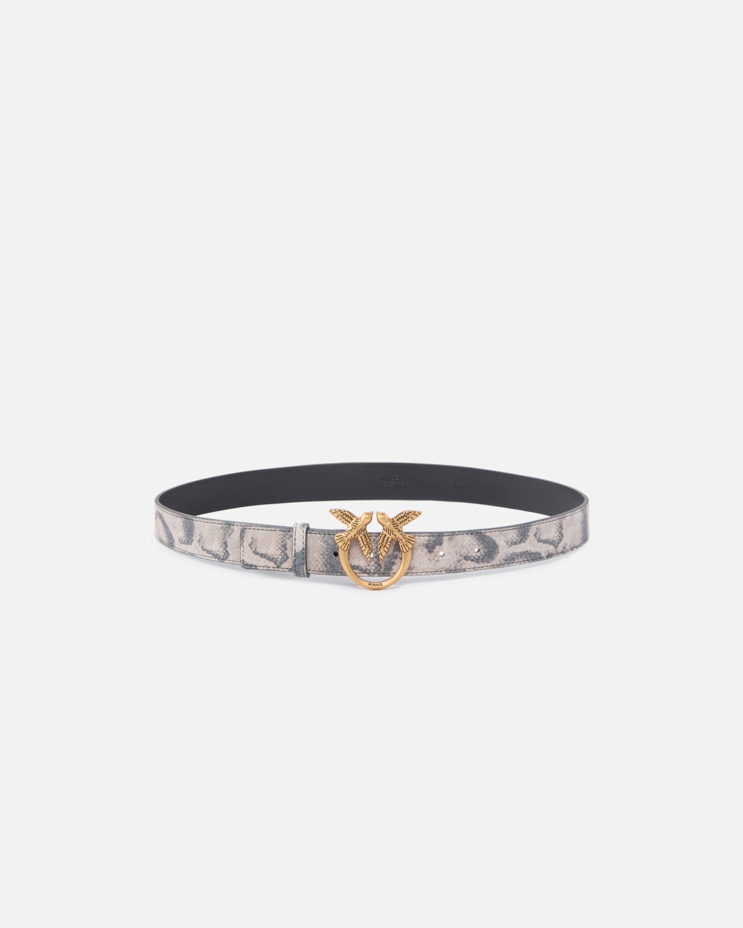 PYTHON-PRINT BELT WITH LOVE BIRDS BUCKLE, 3 CM - 1