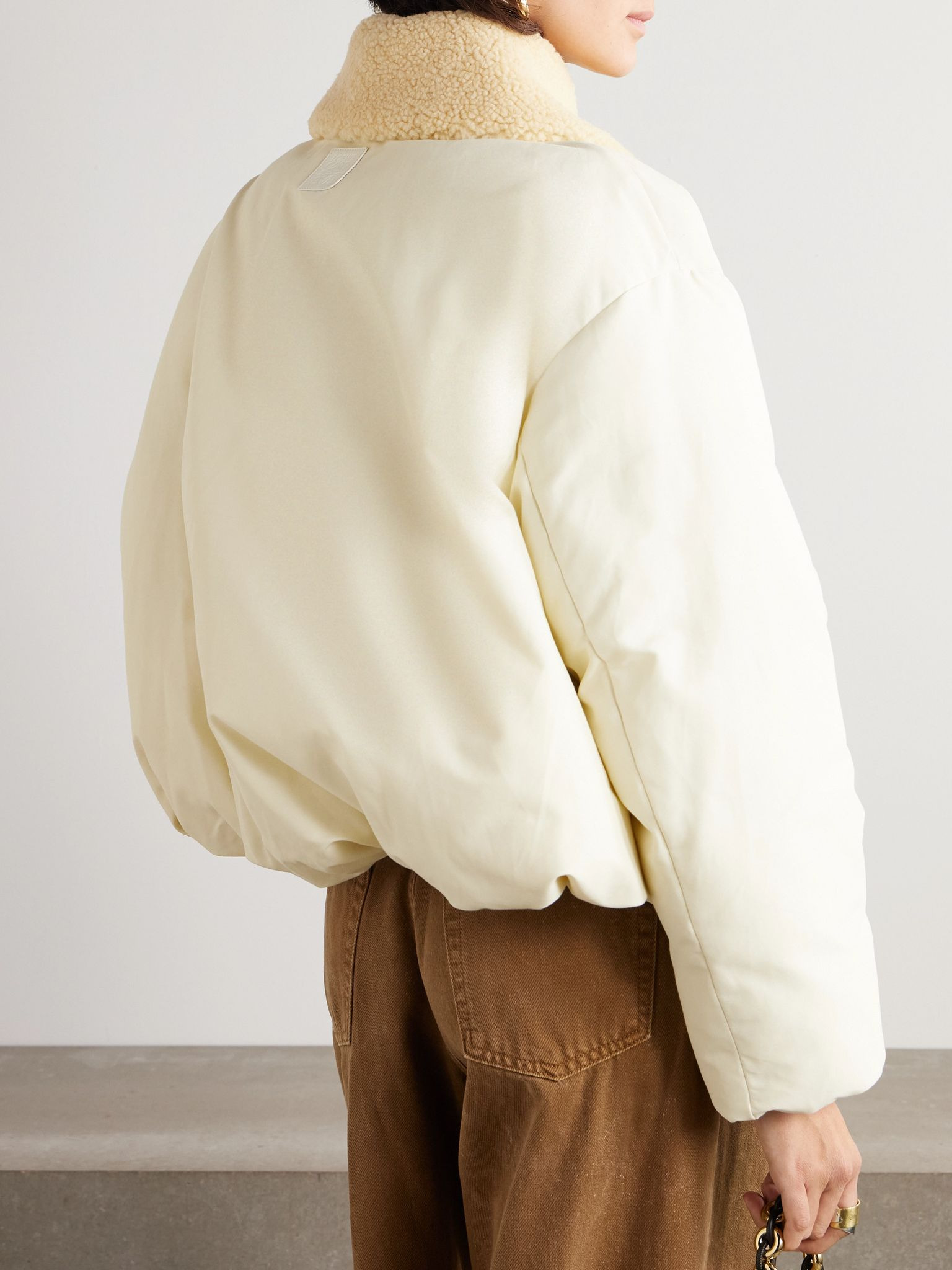 Shearling-trimmed cotton-blend shell jacket Ivory - 3