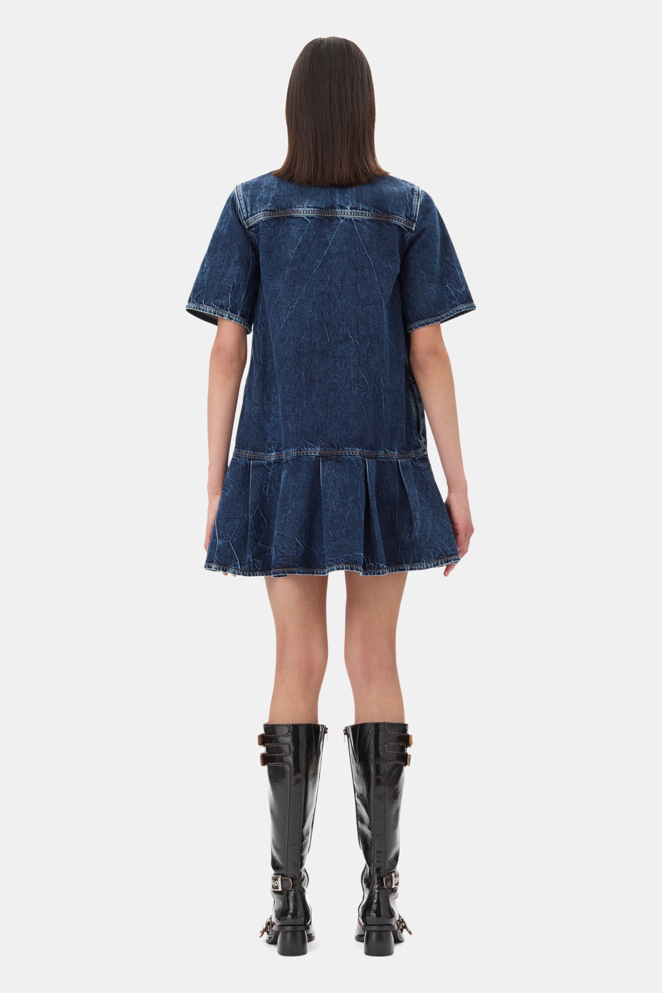 DENIM BLUE CRINKLED FUTURE MINI DRESS - 5