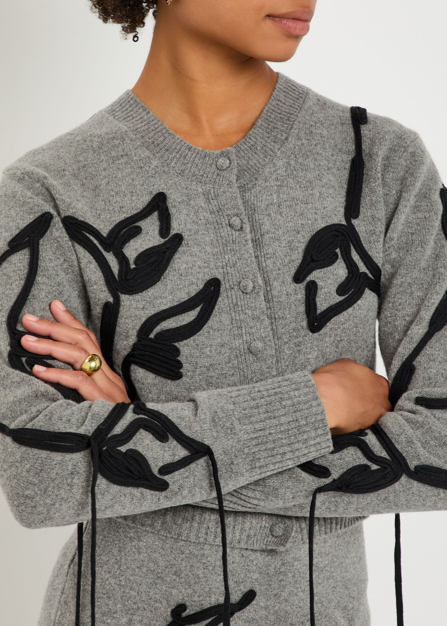 Erdem Floral-appliquéd Merino Wool Cropped Cardigan - 4