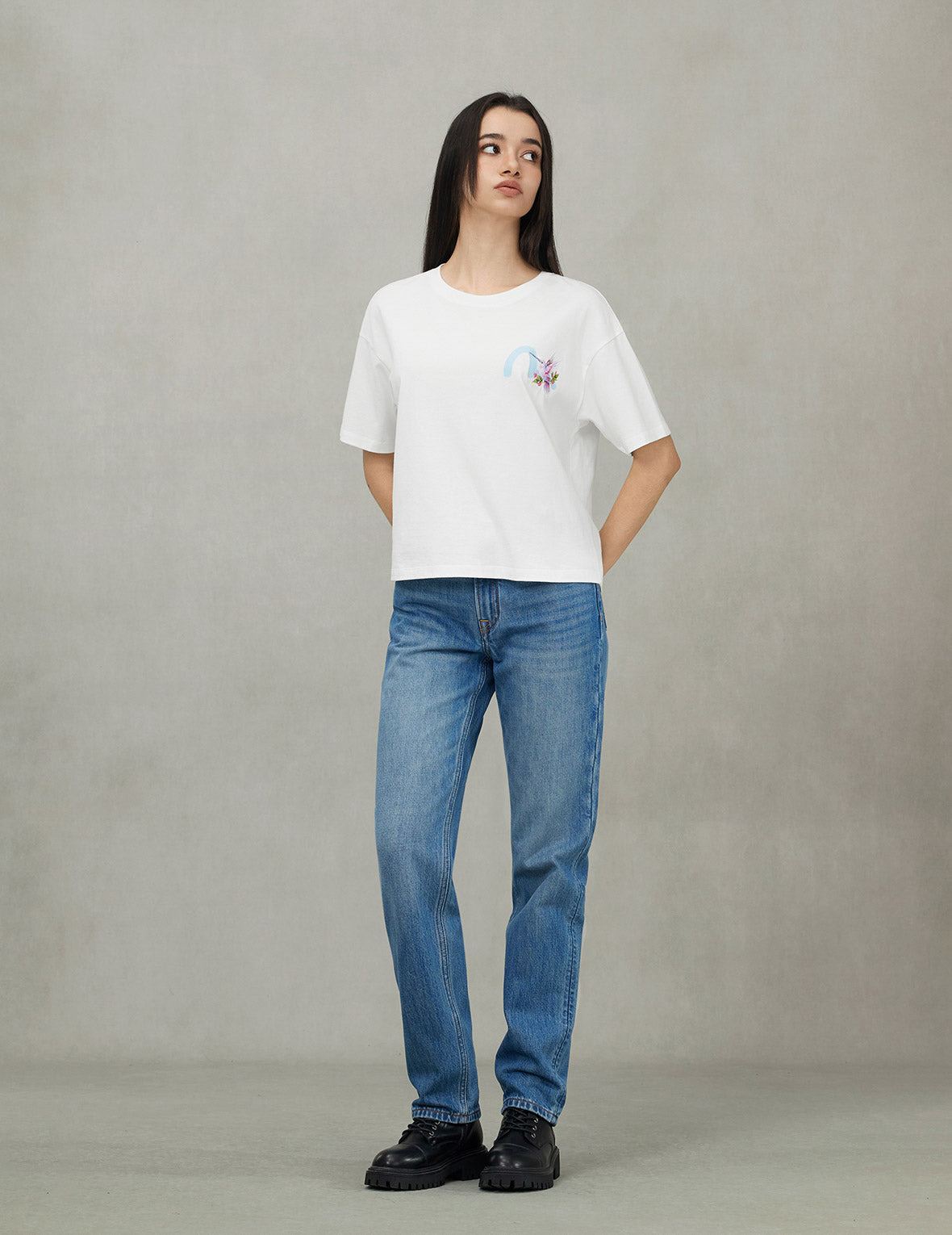 Seagull and Hummingbird Print Cropped T-shirt - 3