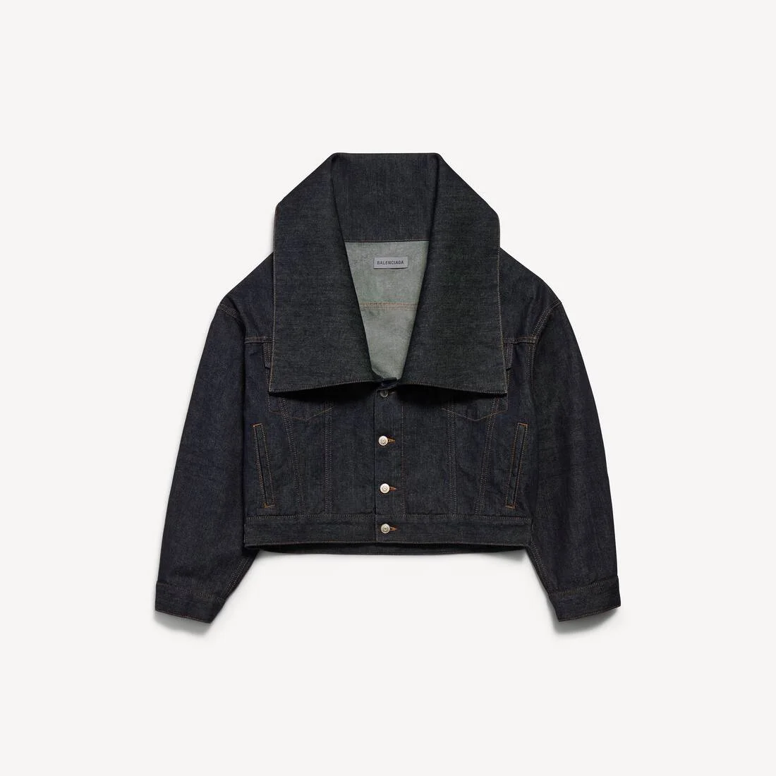 Women's Standing Collar Boxy Jacket in Raw Indigo - 1