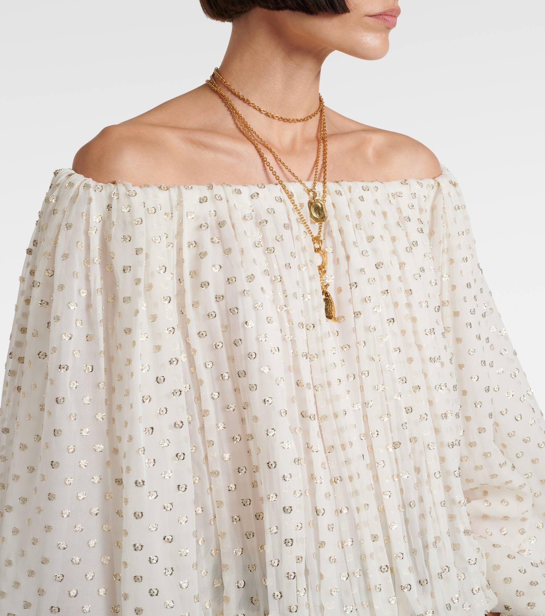 Polka-dot jacquard silk-blend mousseline top - 4