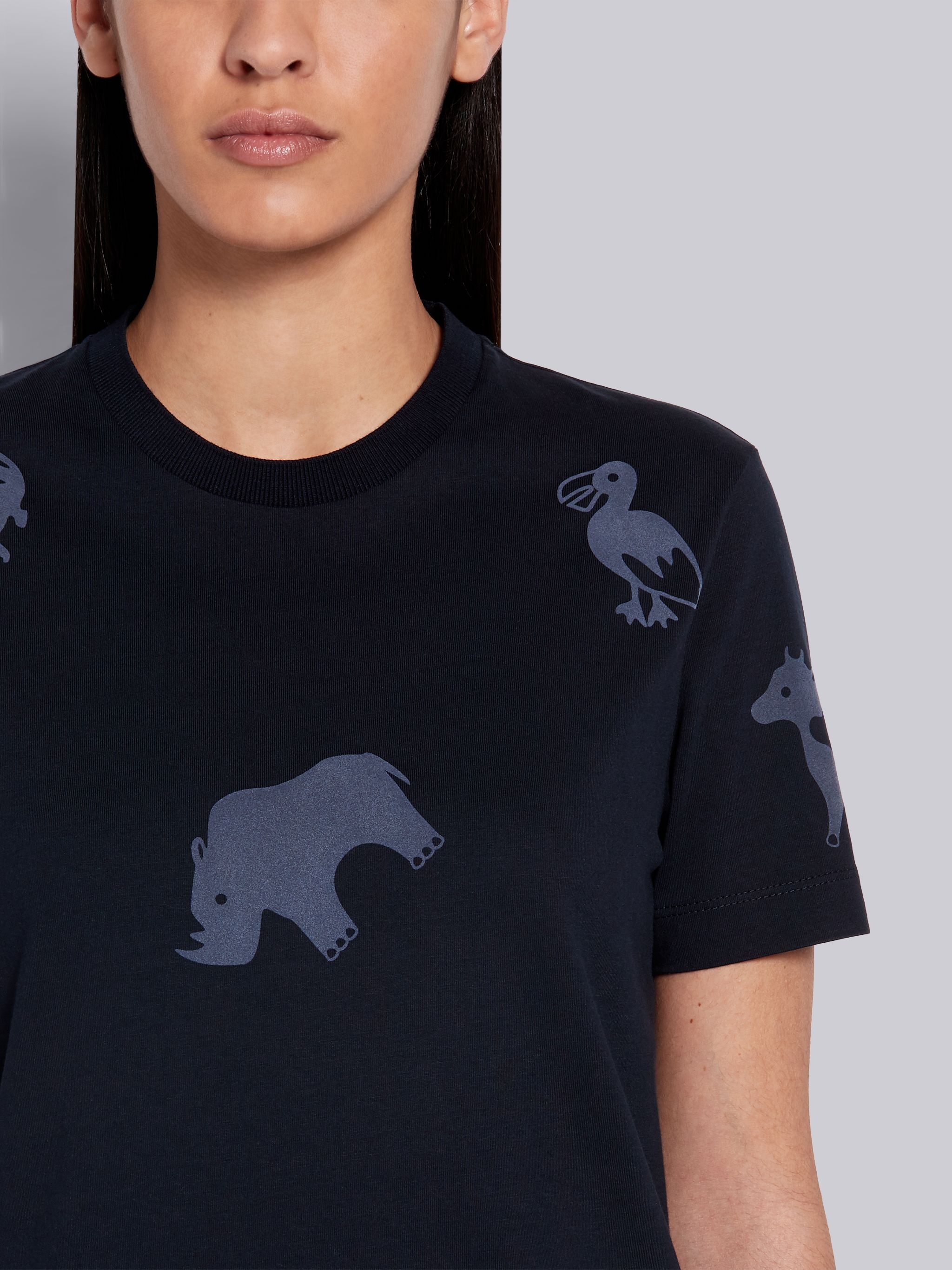 Navy Cotton Jersey Tonal Multi-animal Icon Print Short Sleeve Tee - 5