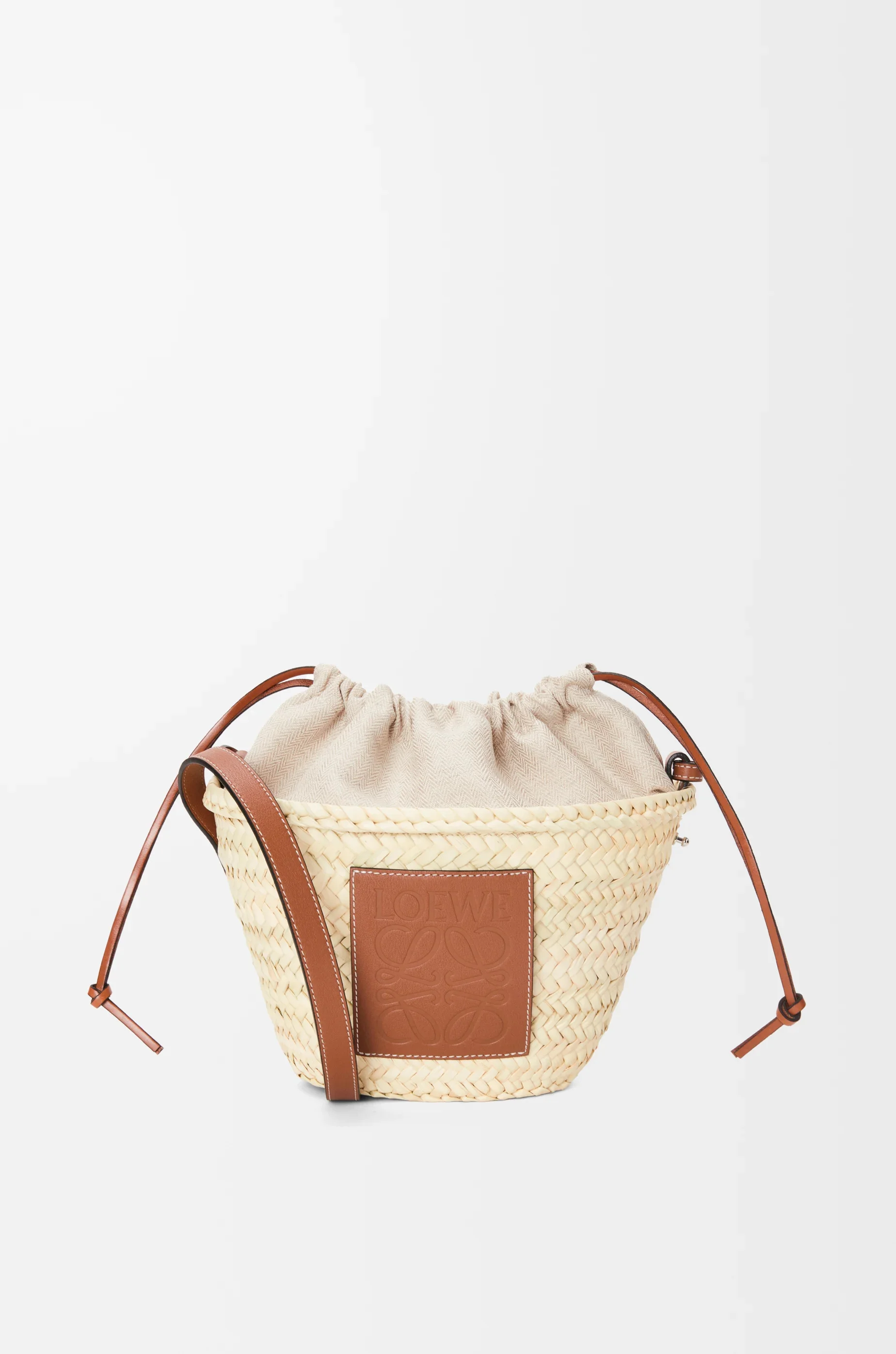 Drawstring bucket bag in palm leaf and calfskin - 1