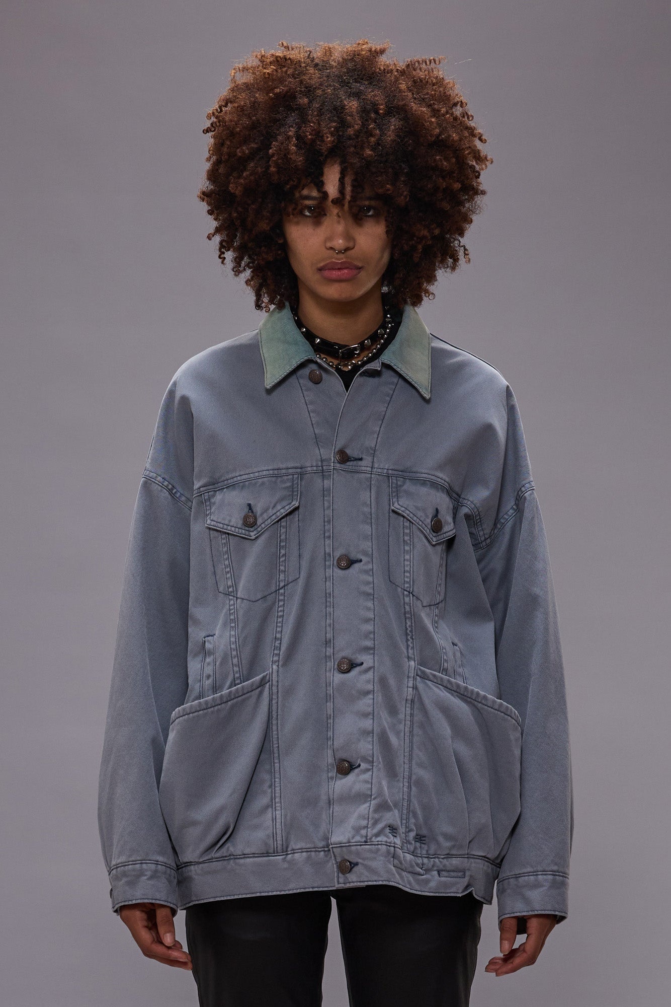 LACEY TRUCKER JACKET - FADED STEEL BLUE CANVAS - 2