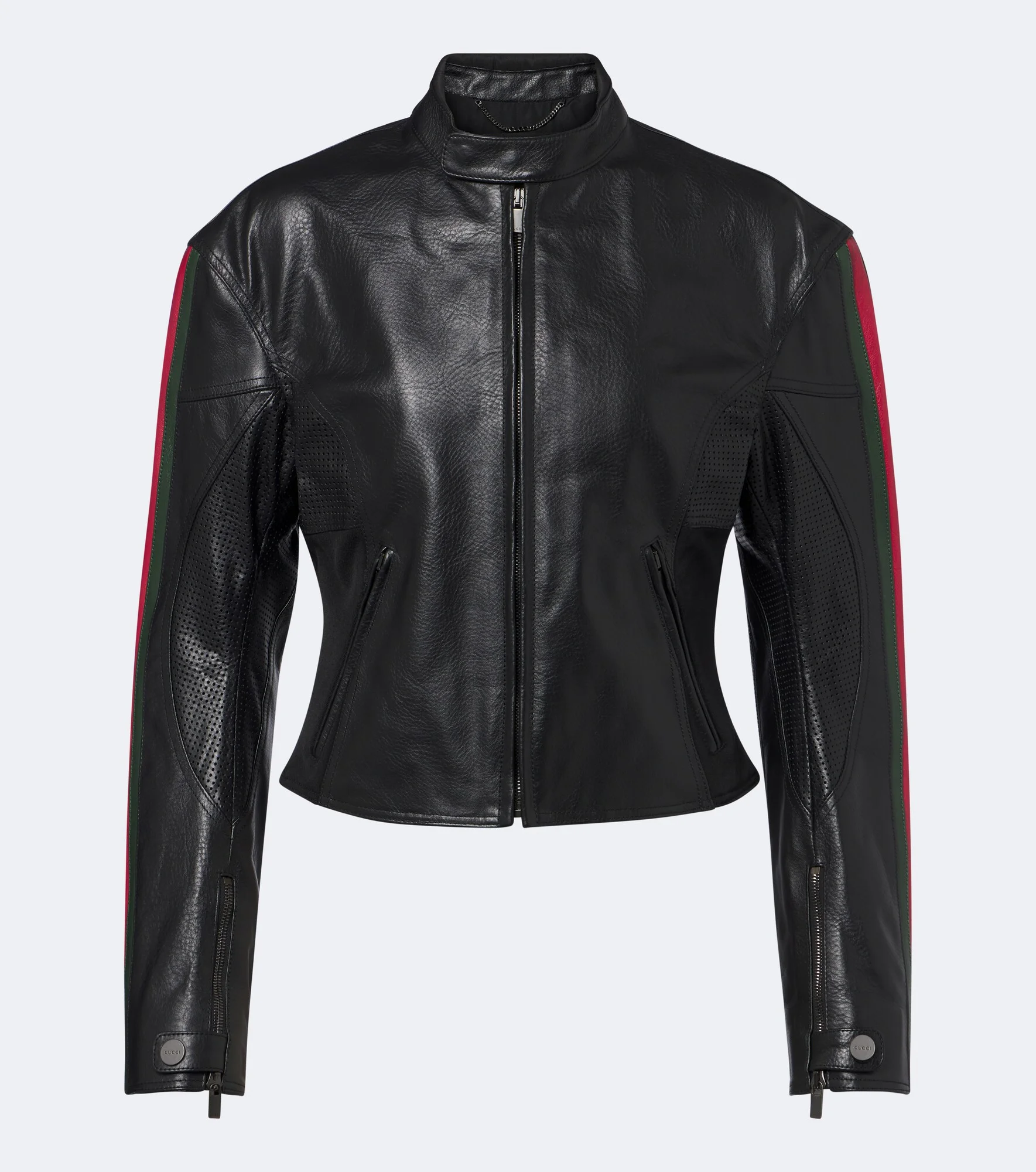 Web Stripe leather biker jacket - 1